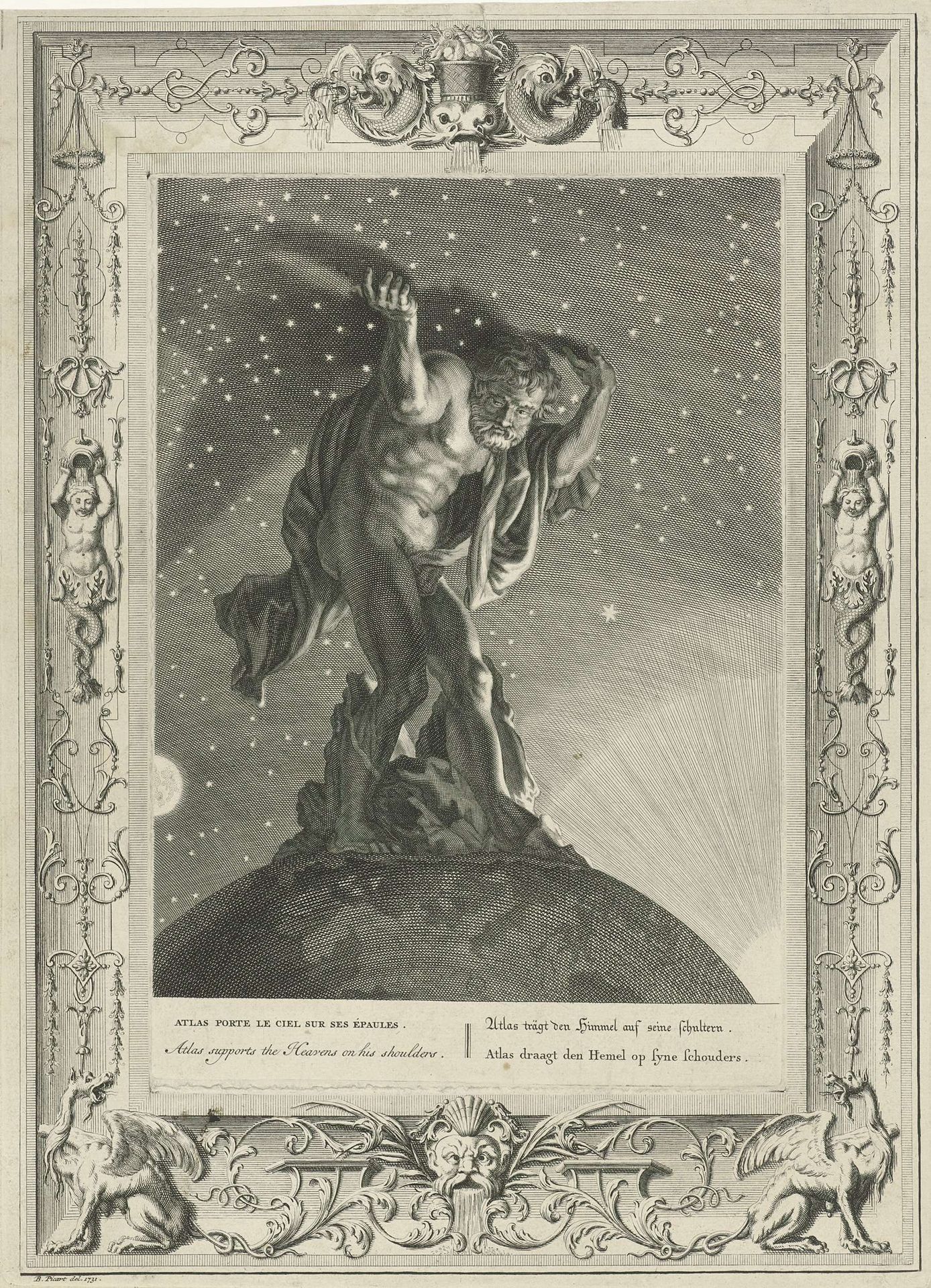 Atlas in een berg veranderd by Bernard Picart