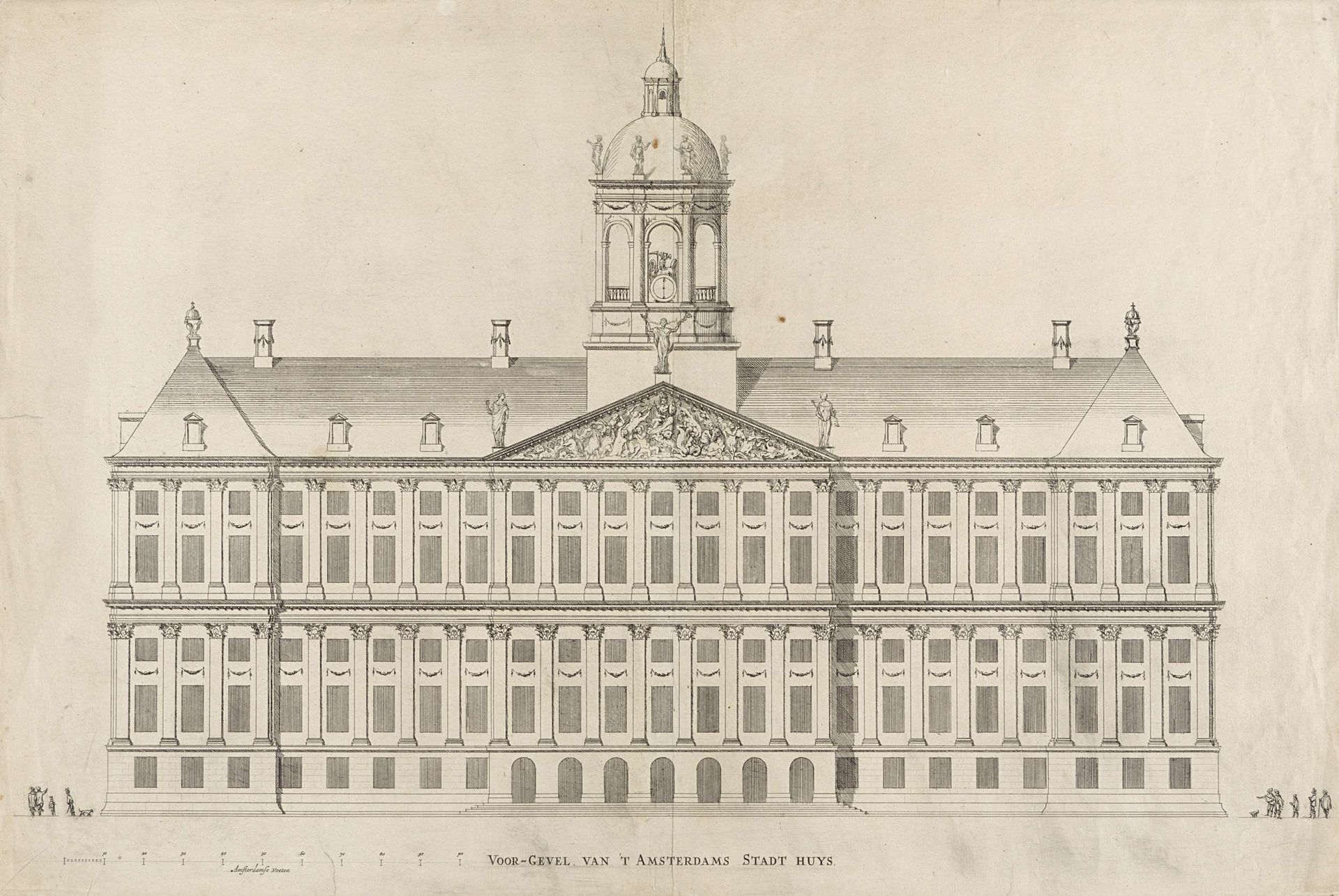 Voorgevel van het Stadhuis op de Dam by Hubert Quellinus