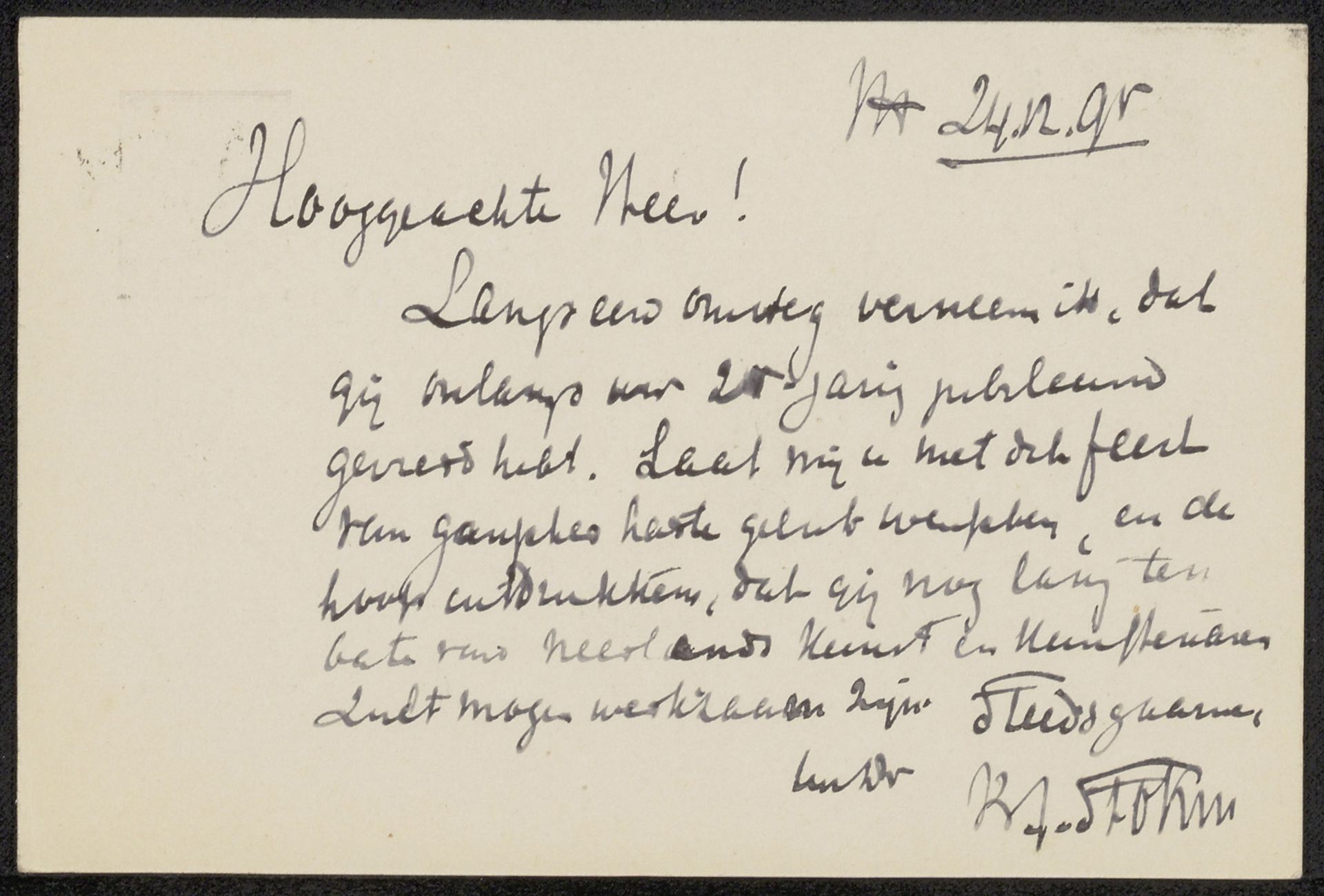 Briefkaart aan August Allebé by Barend Joseph Stokvis
