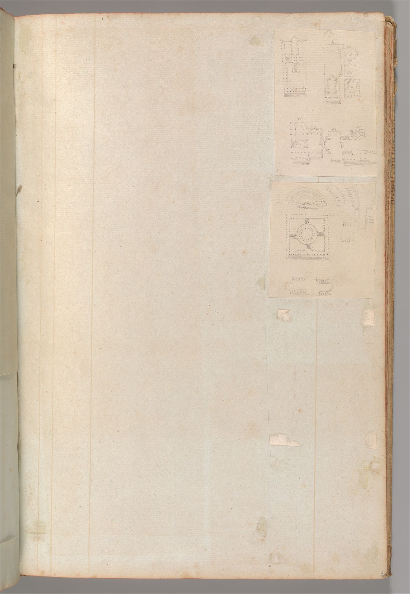 Page from a Scrapbook containing Drawings and Several Prints of Architecture, Interiors, Furniture and Other Objects by Charles Percier