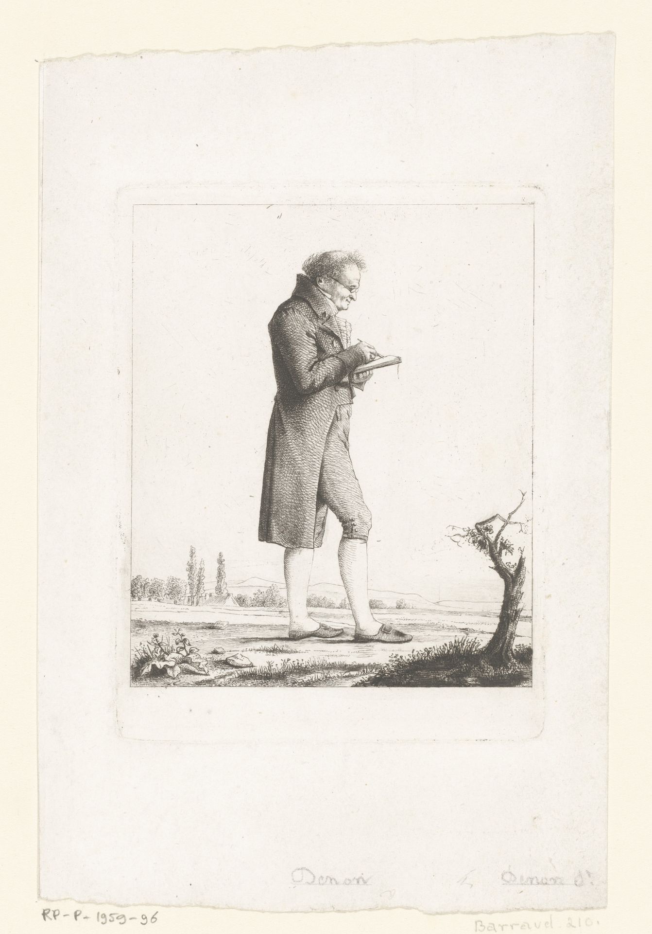 Zelfportret van Dominique Vivant Denon tekenend in een landschap by baron Dominique Vivant Denon