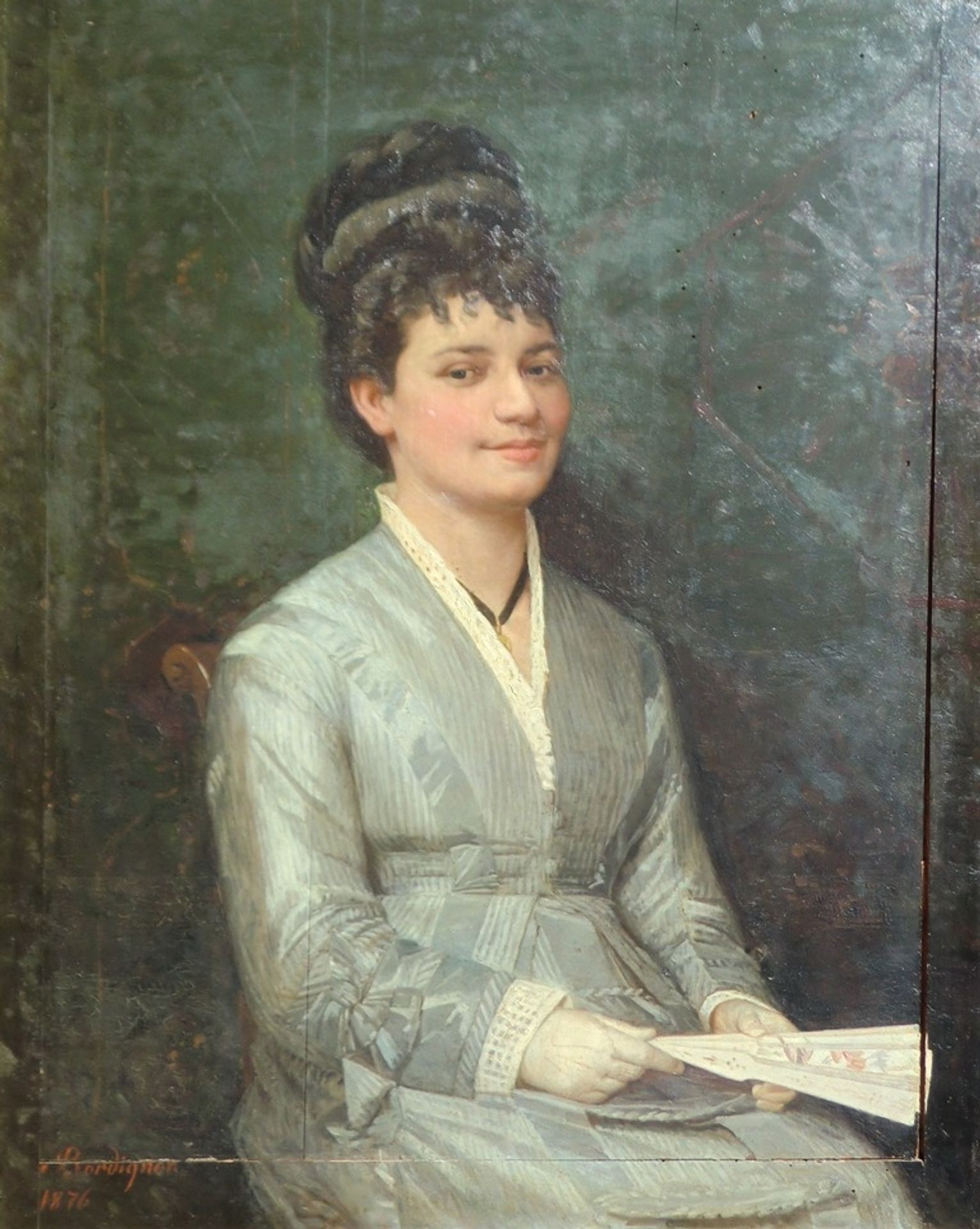 Portrait of a woman with a fan by Noè Bordignon