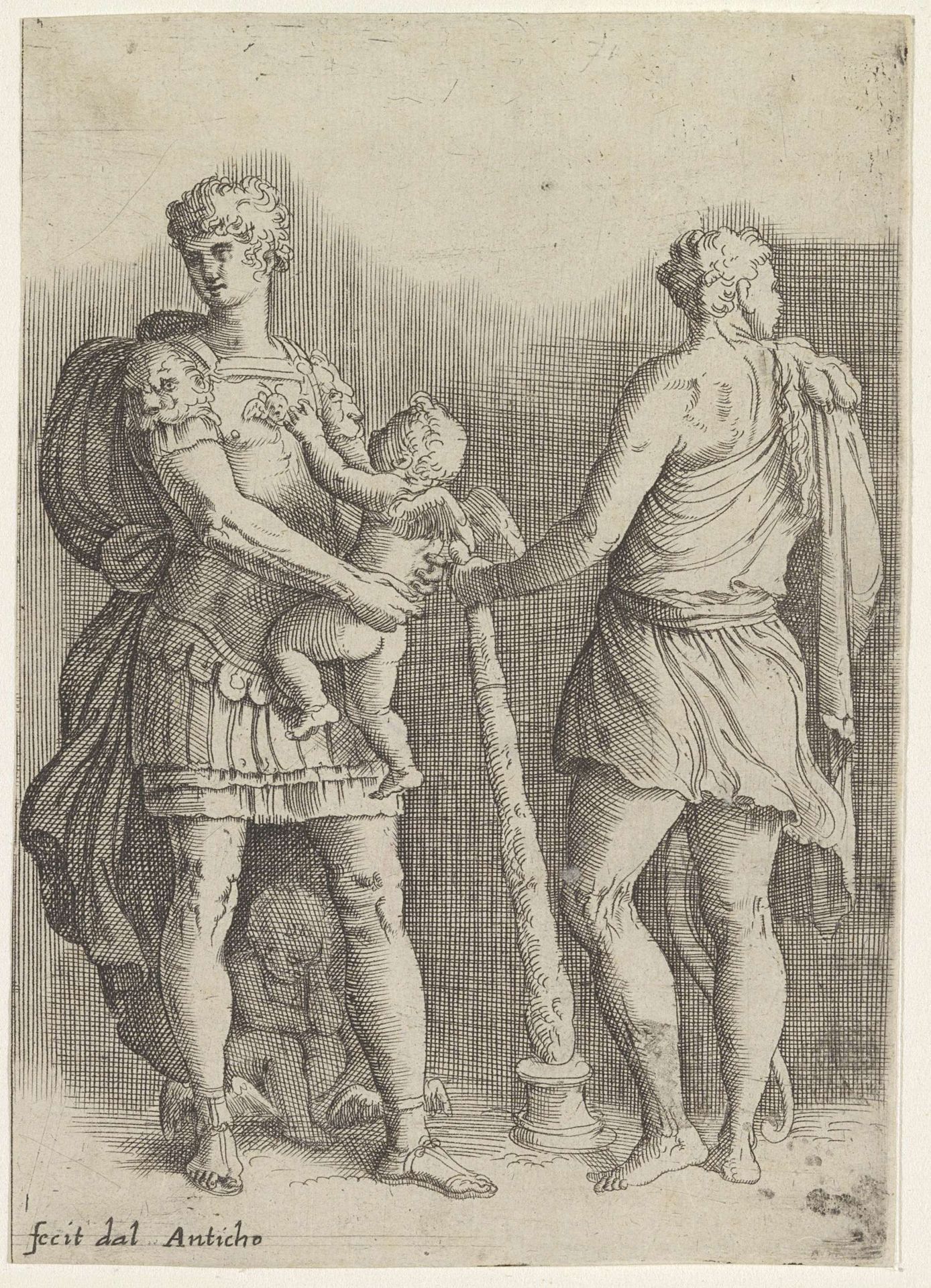 Perseus met twee putti en Hercules, op de rug gezien by Battista Franco