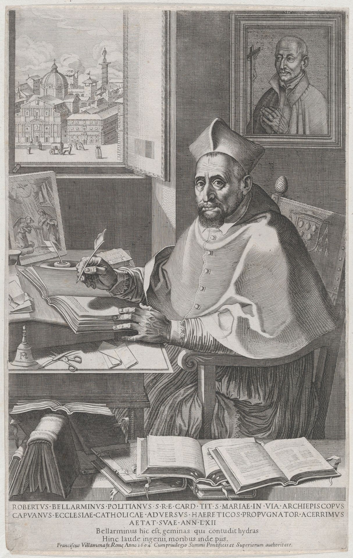 Cardinal Roberto Bellarmino at his desk, writing by Francesco Villamena