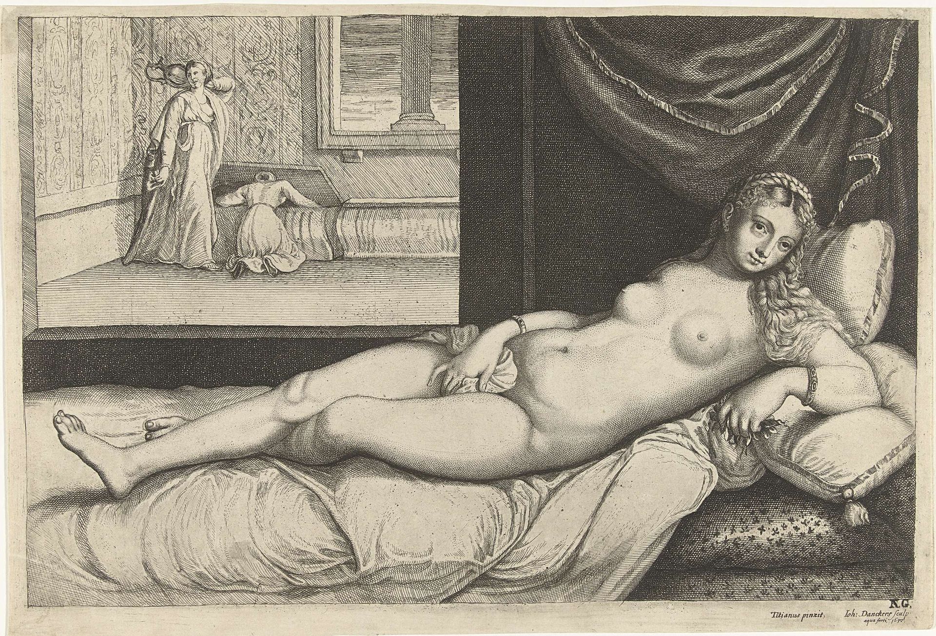 Venus liggend op bed by Johan Danckerts