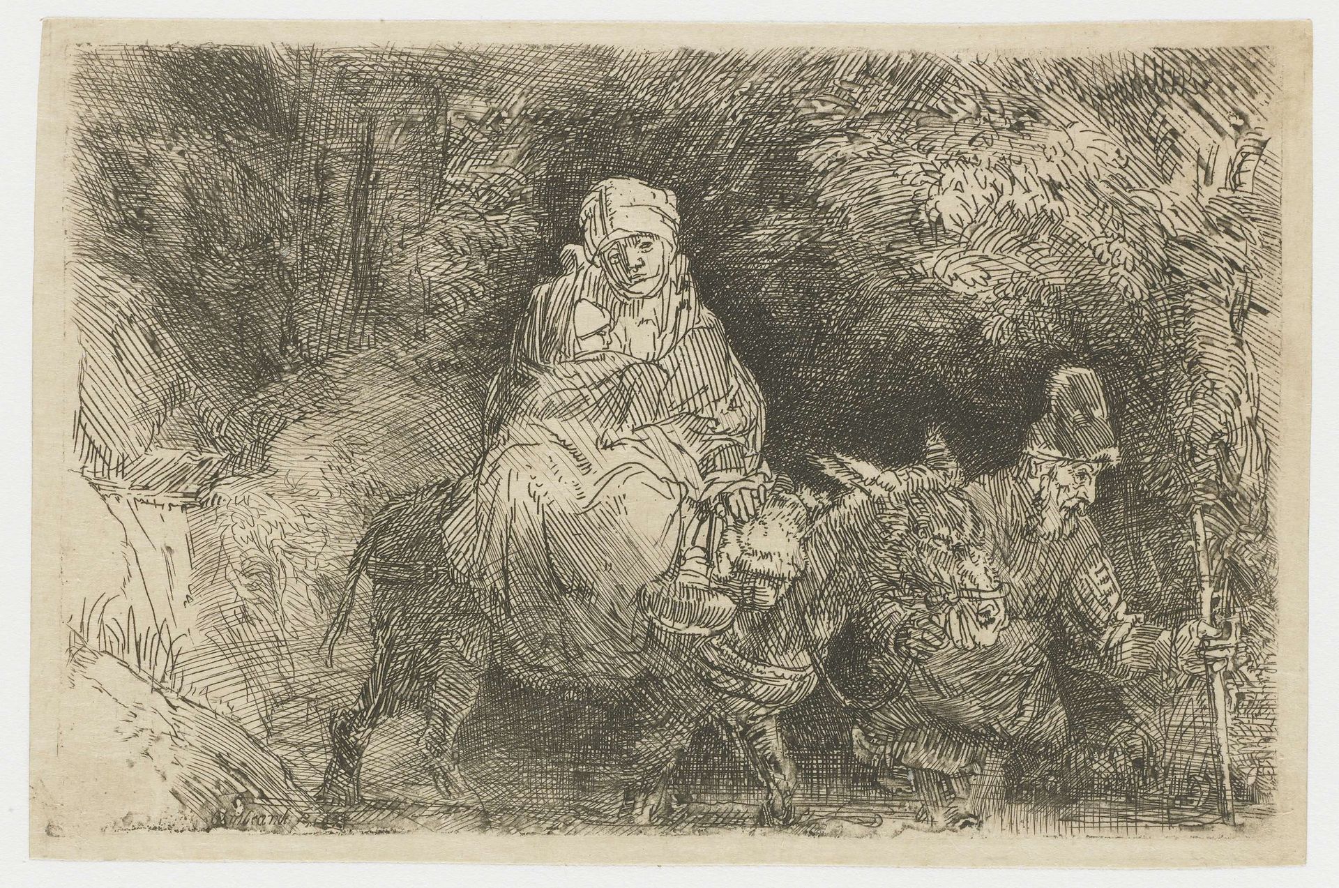 The flight into Egypt crossing a brook by Rembrandt van Rijn