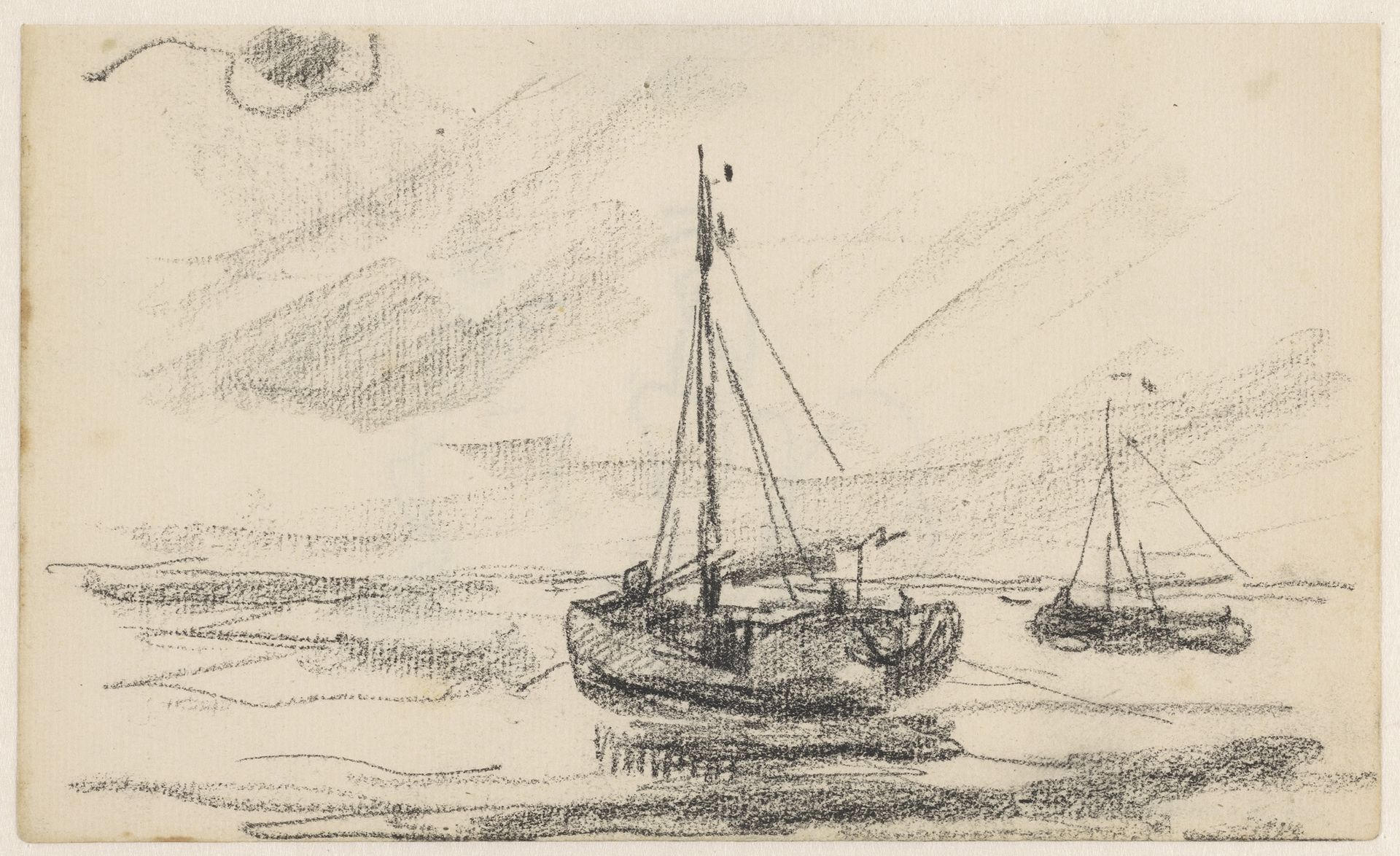 Twee vissersboten op zee by Willem Bastiaan Tholen