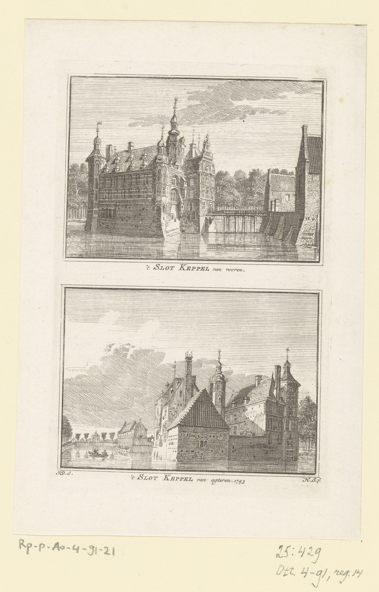 Twee gezichten op Kasteel Keppel, van de voorkant en de achterkant gezien by Hendrik Spilman