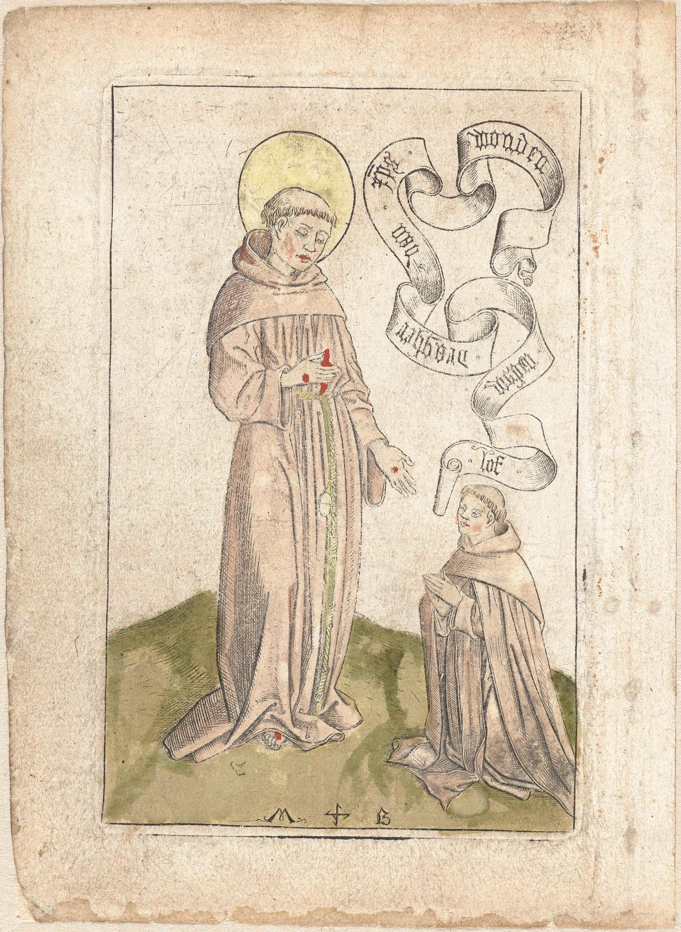 Heilige Franciscus met knielende franciscaan by Monogrammist MB (Nederlanden)