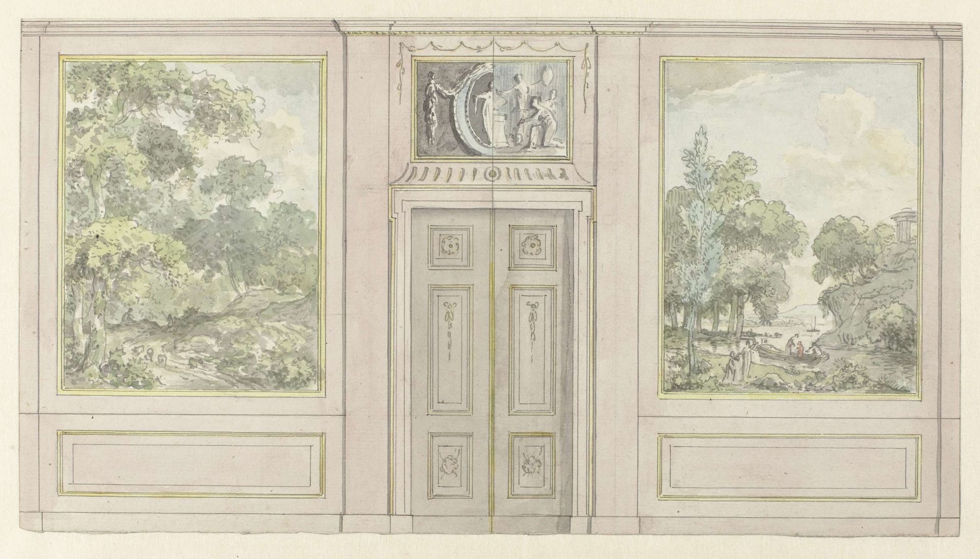 Ontwerp voor kamerwand met twee varianten voor het bovendeurstuk by Jurriaan Andriessen