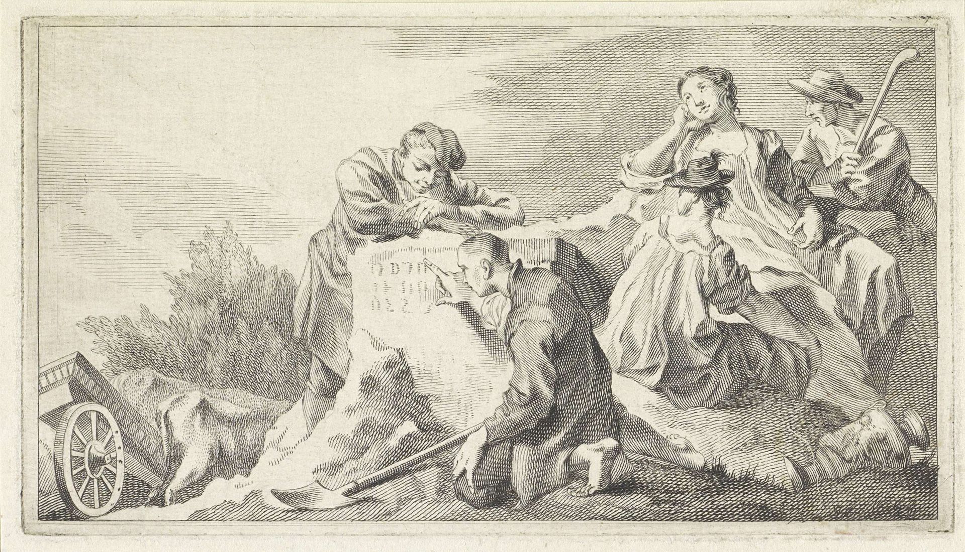 Pastorale scène met vondst van antieke inscriptie by Giovanni Cattini