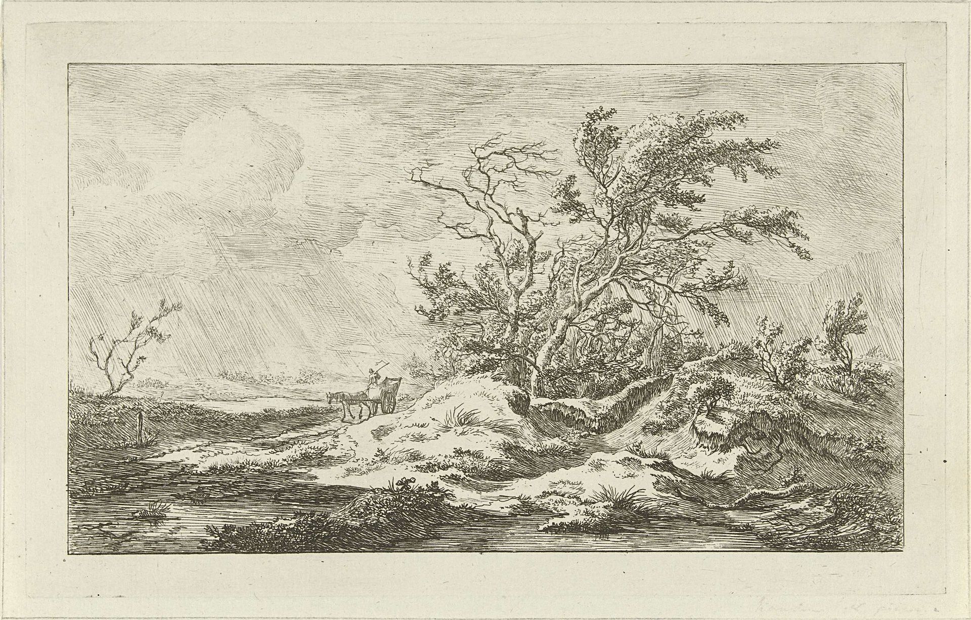 Paard met wagen in een landschap by Carel Lodewijk Hansen