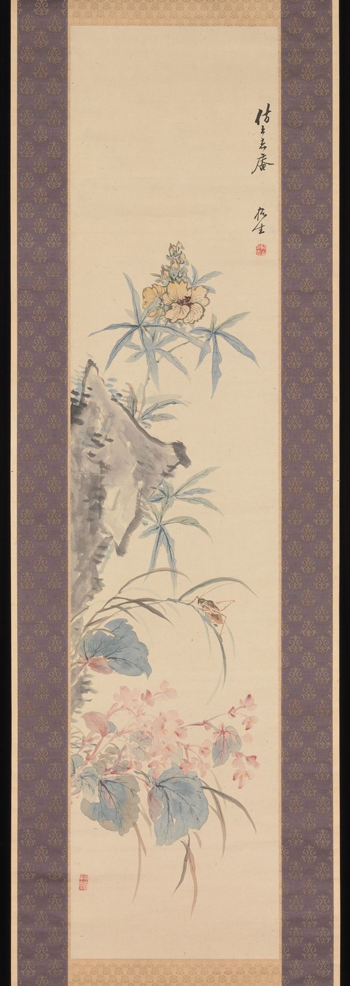 Rock and Autumn Flowers by Tsubaki Chinzan 椿椿山