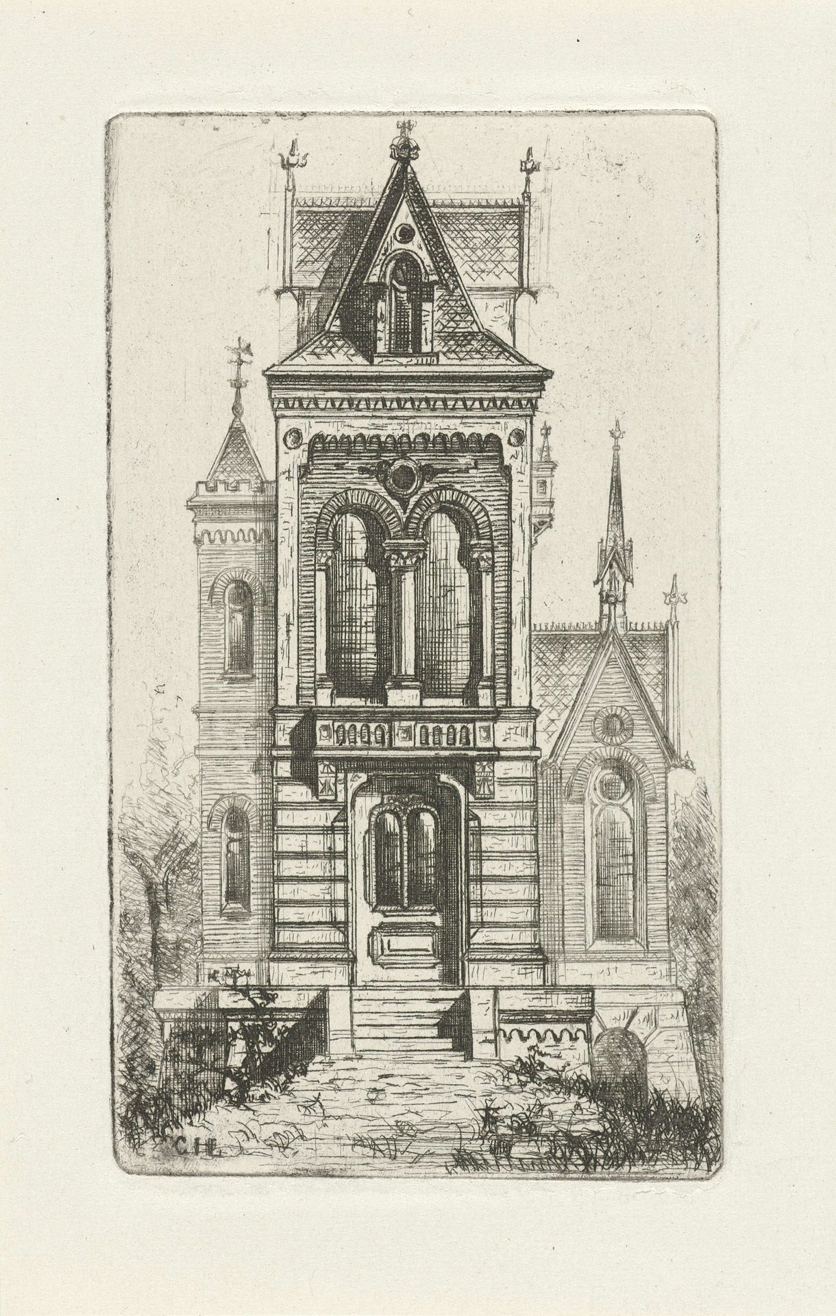 Gotische gevel met torentje by Cornelis Johan Laarman
