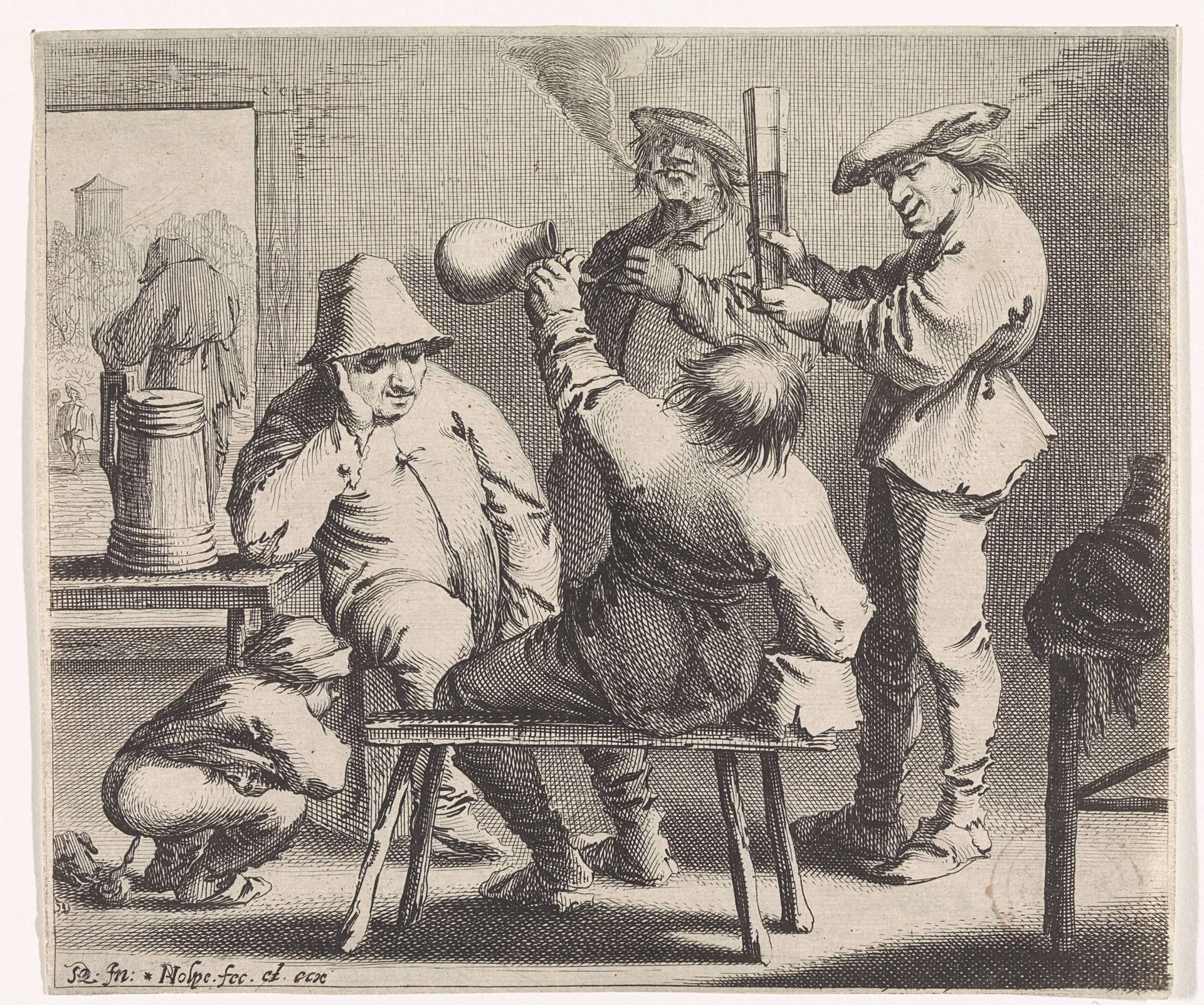 Drinkend boerengezelschap by Pieter Nolpe