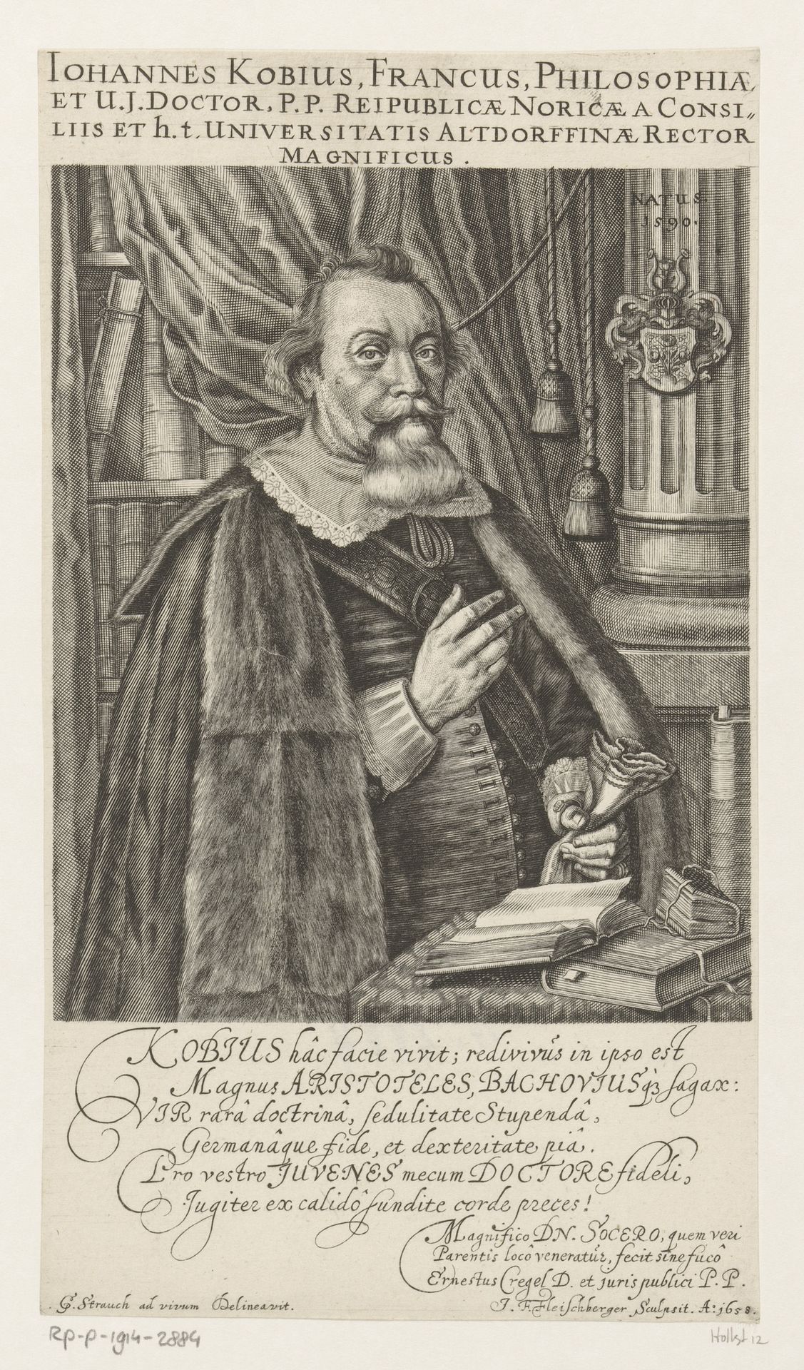 Portret van Johann Kob op 68-jarige leeftijd by Johann Friedrich Fleischberger