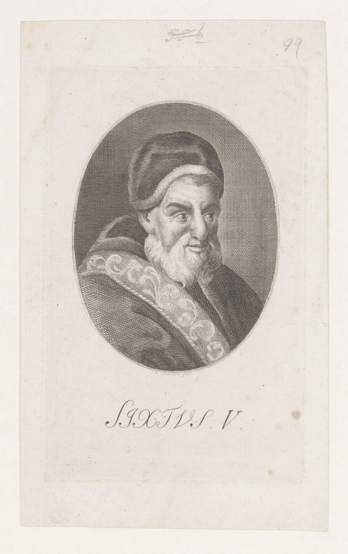 Portret van Sixtus V by Johann Christian Ernst Müller