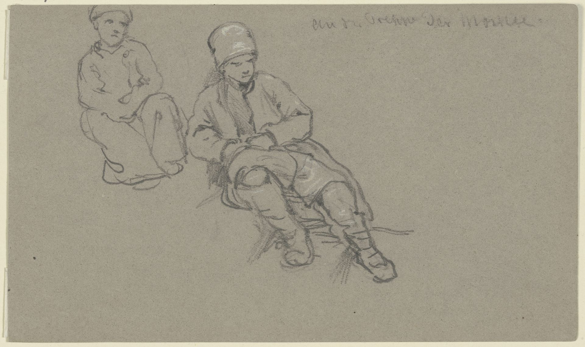 Knabe und Mädchen an einer Treppe sitzend by Wilhelm Amandus Beer