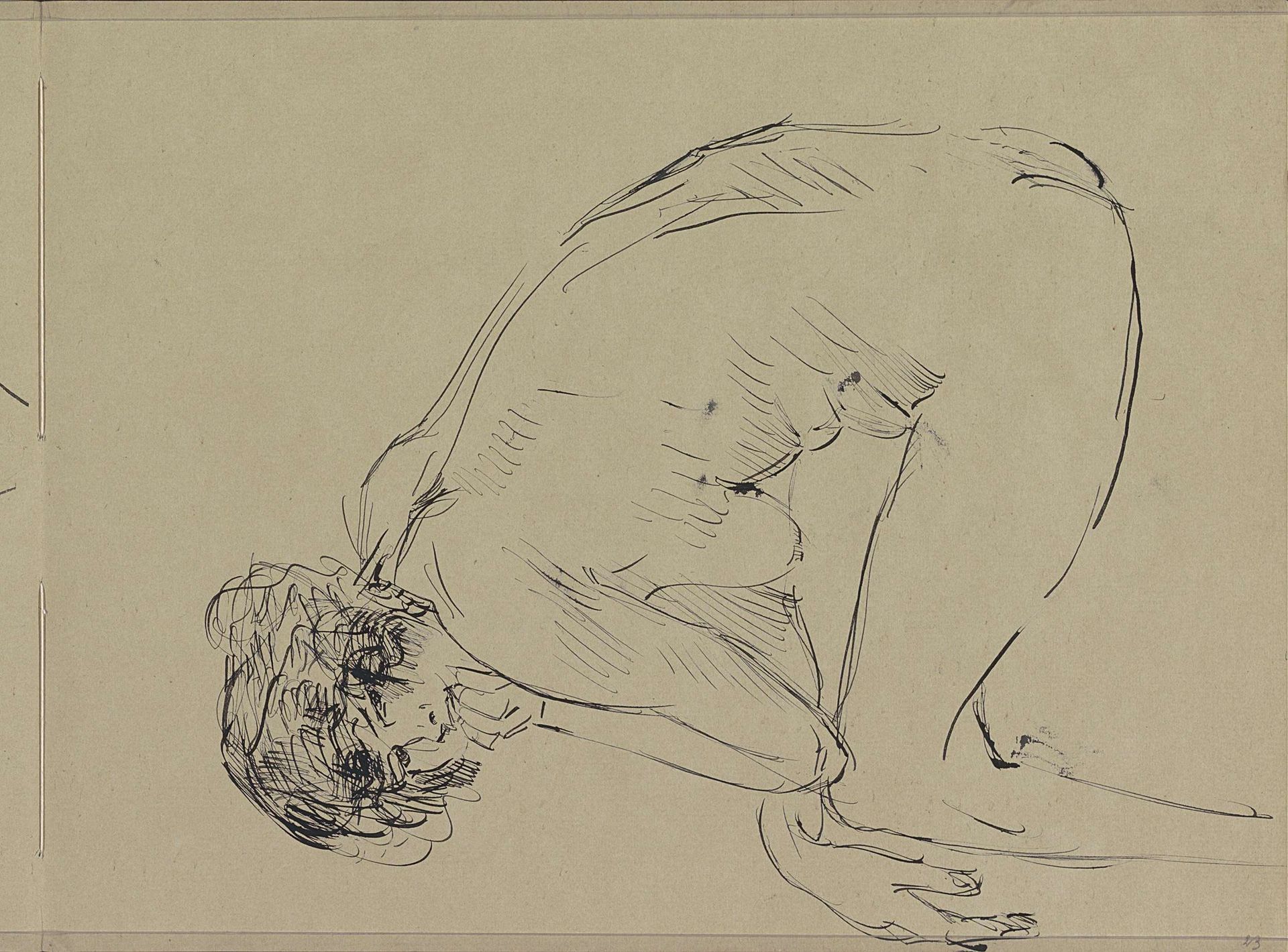 Zittend vrouwelijk naakt, voorovergebogen by Isaac Israels