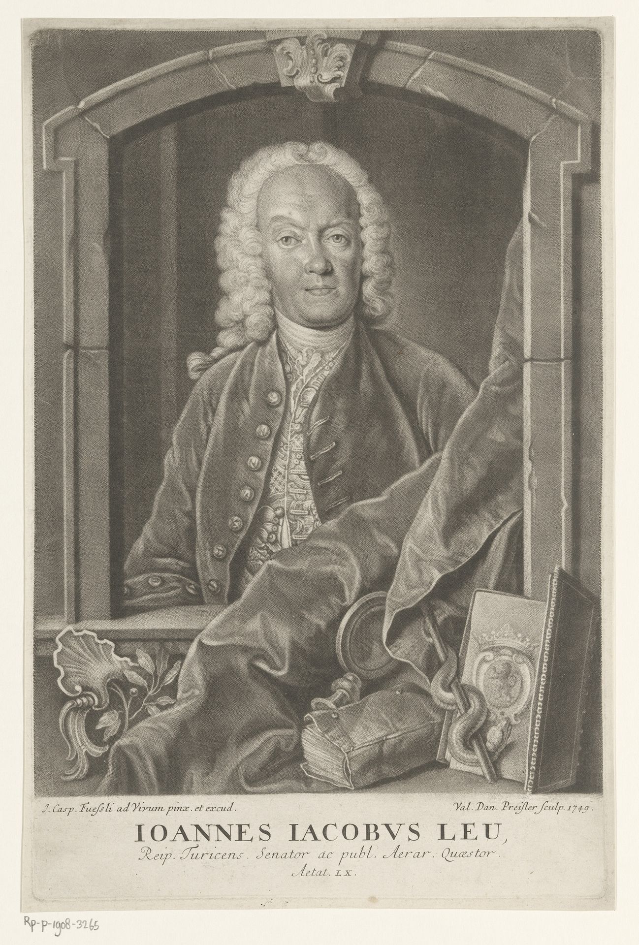 Portret van Johann Jacob Leu op 60-jarige leeftijd by Valentin Daniel Preissler
