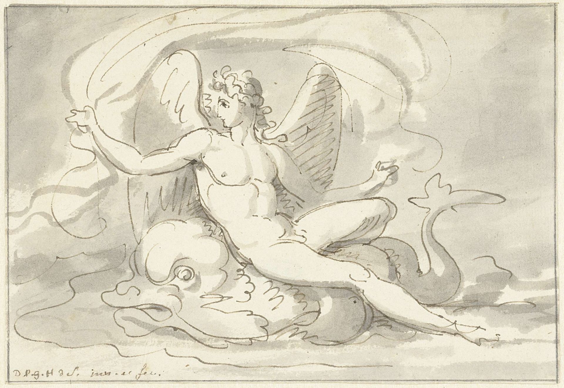 Zeegod op een dolfijn by David-Pierre Giottino Humbert de Superville