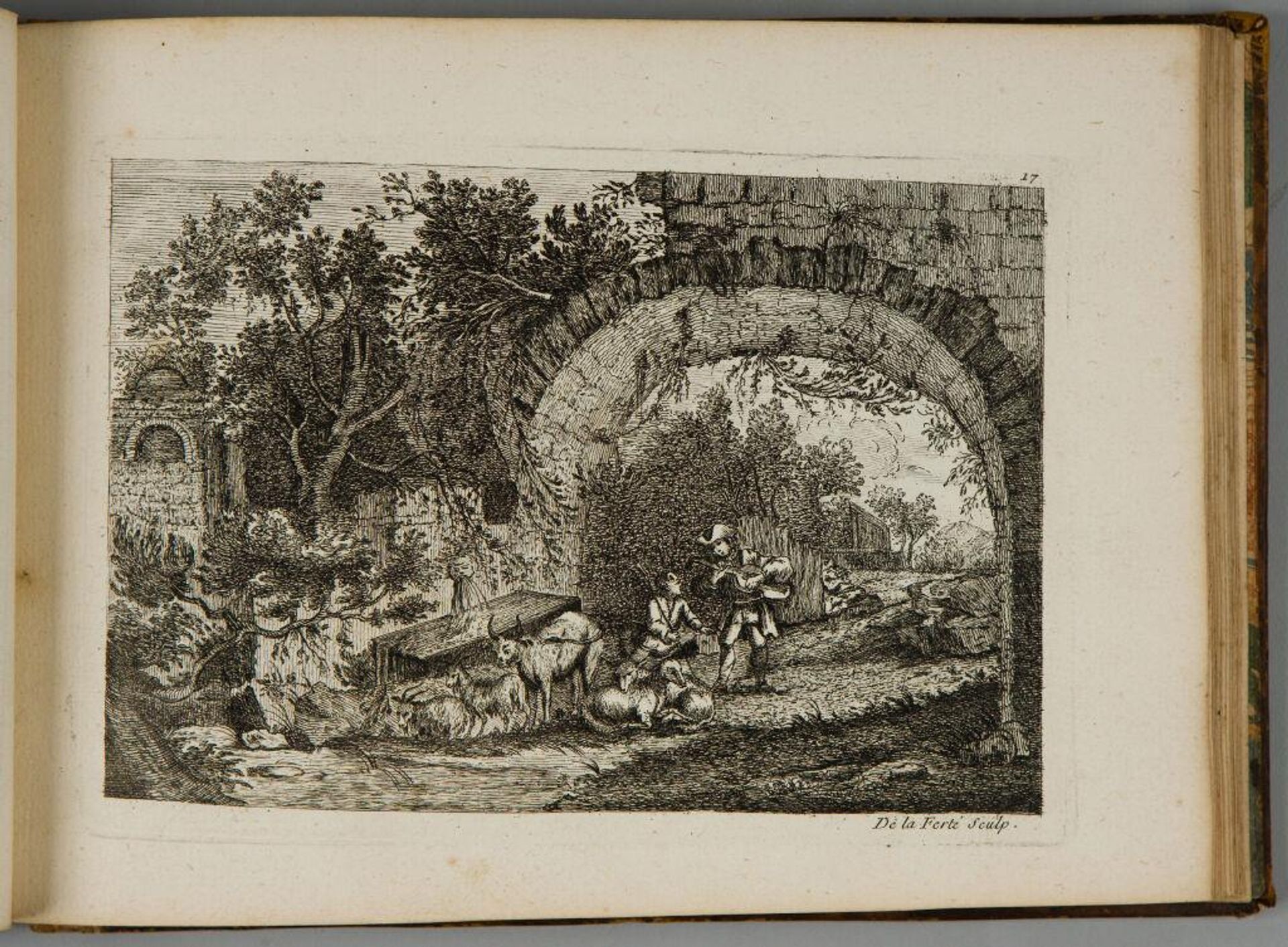Herdsman and Guitar Player under Ruined Bridge by Denis-Pierre-Jean Papillon de la FertÃ©