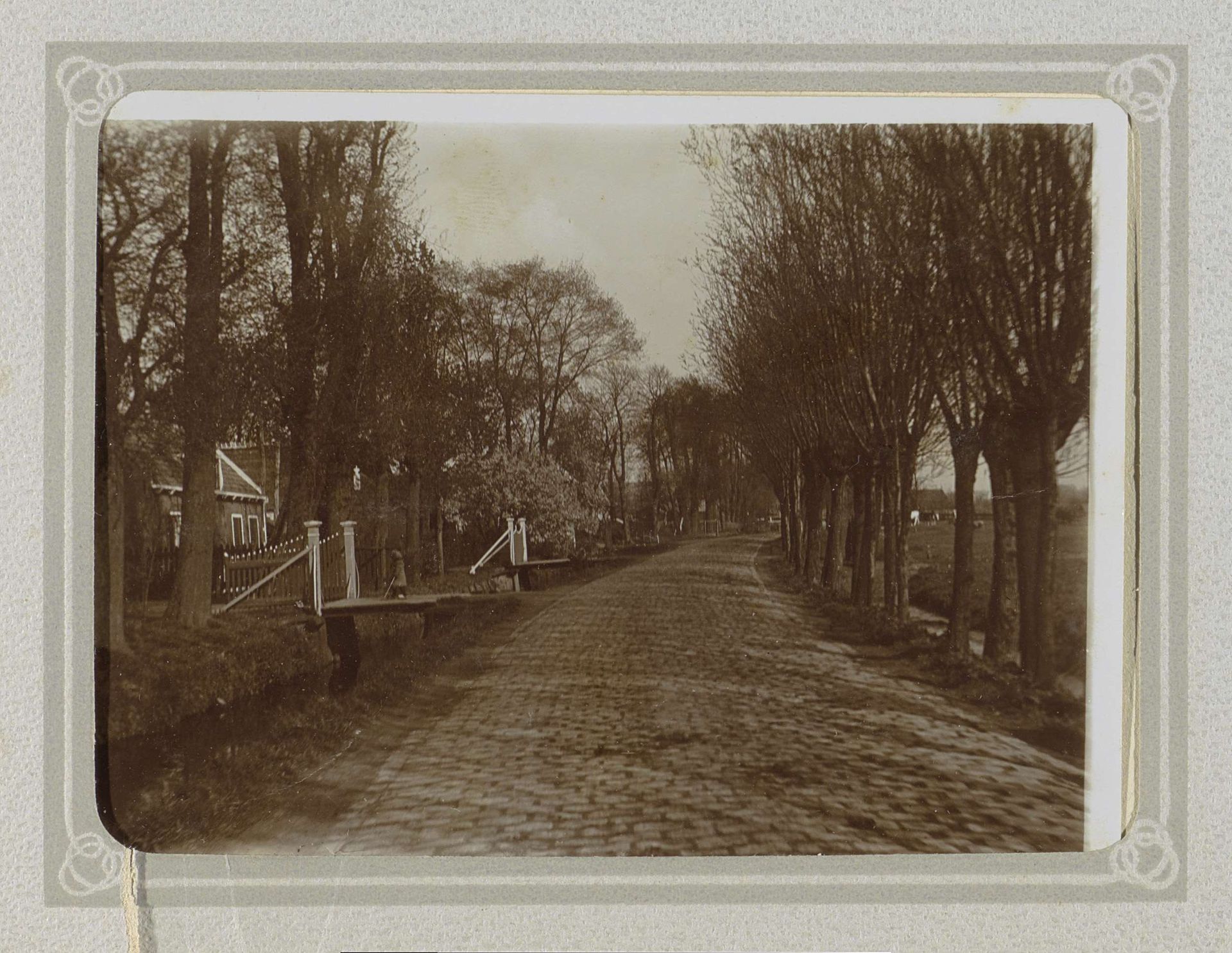 Klinkerweg met bomen, huizen en toegangspoorten by Folkert Idzes de Jong