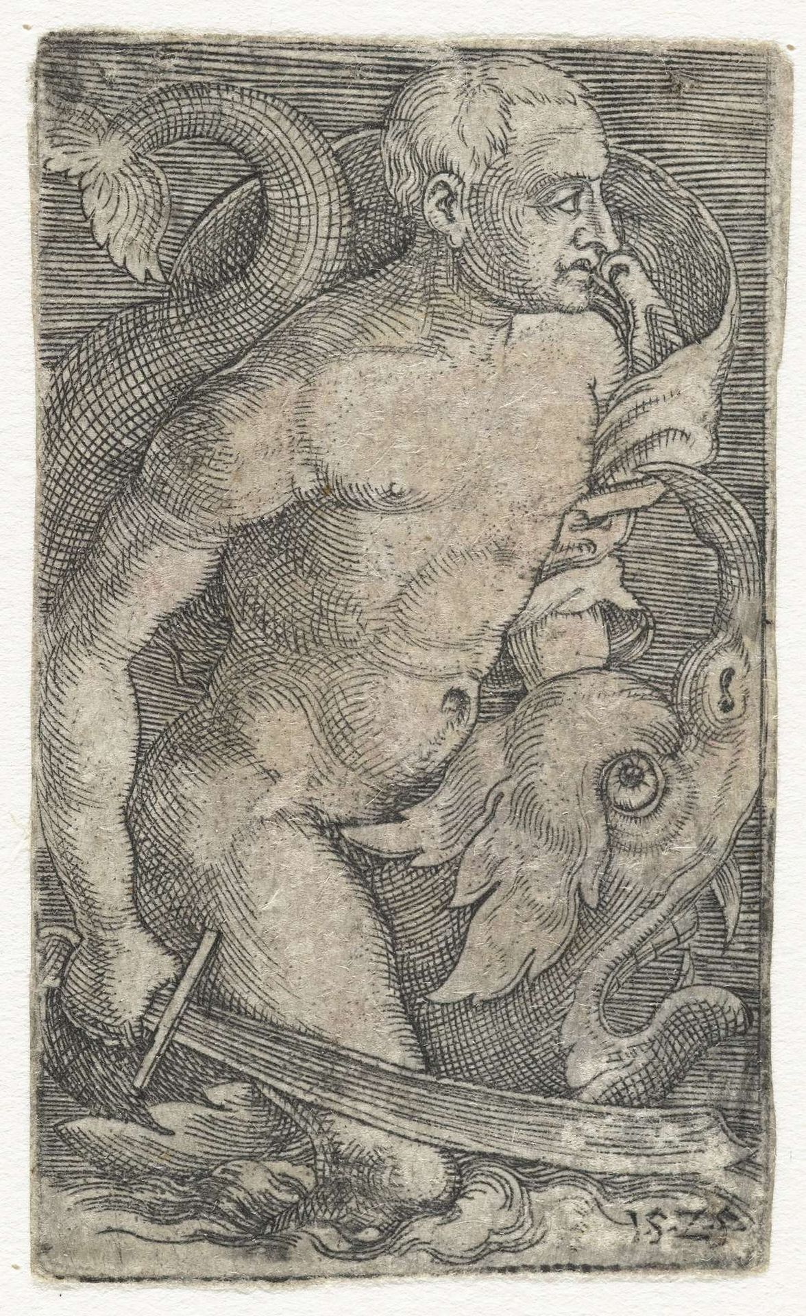 Zeegod op dolfijn by Barthel Beham