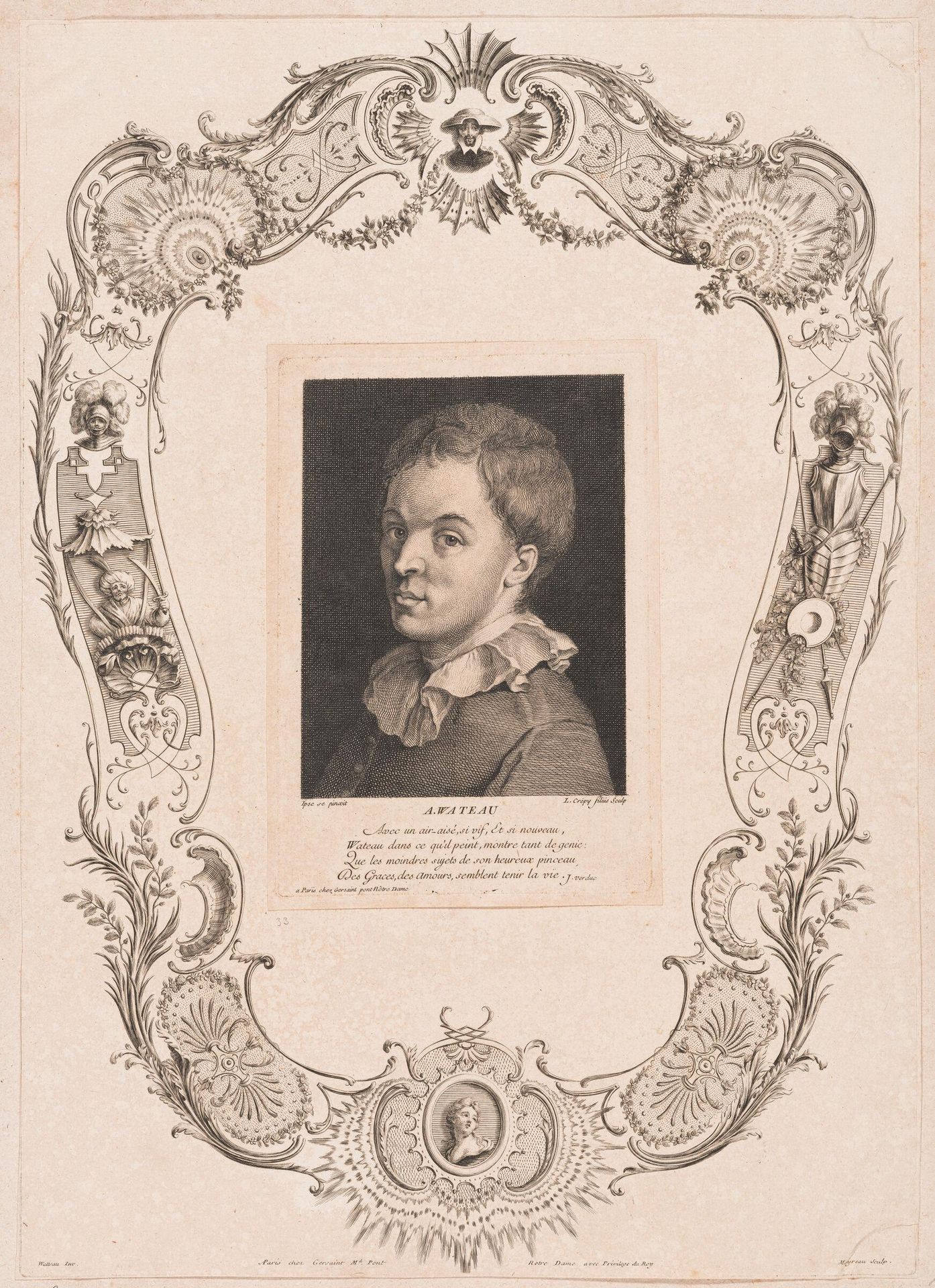Titlepage for Engraved Works, in a Cartouche, Its Motifs Inspired by Don Quixote by Jean Moyreau