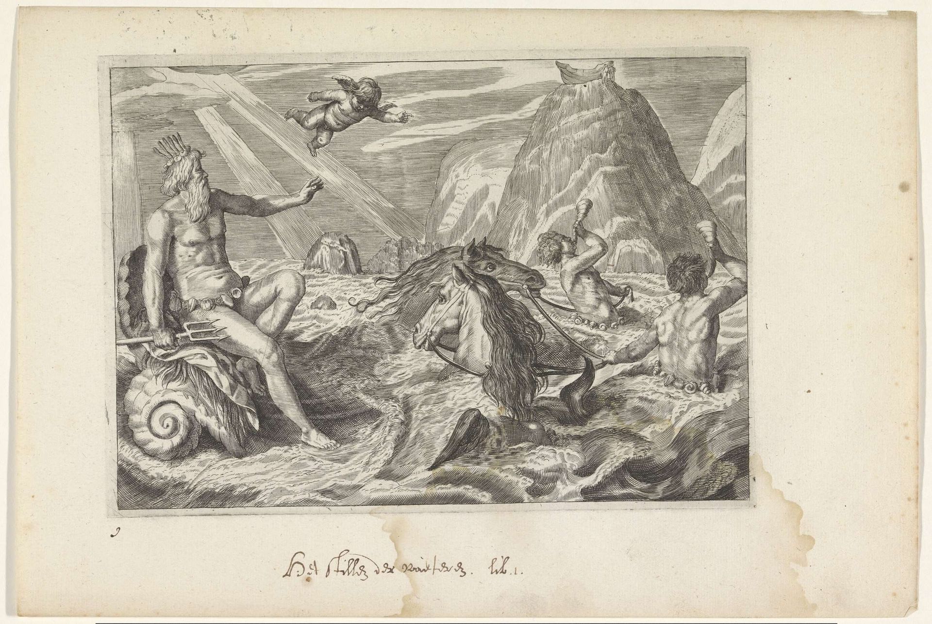 Neptunus kalmeert de golven by Crispijn van de (II) Passe