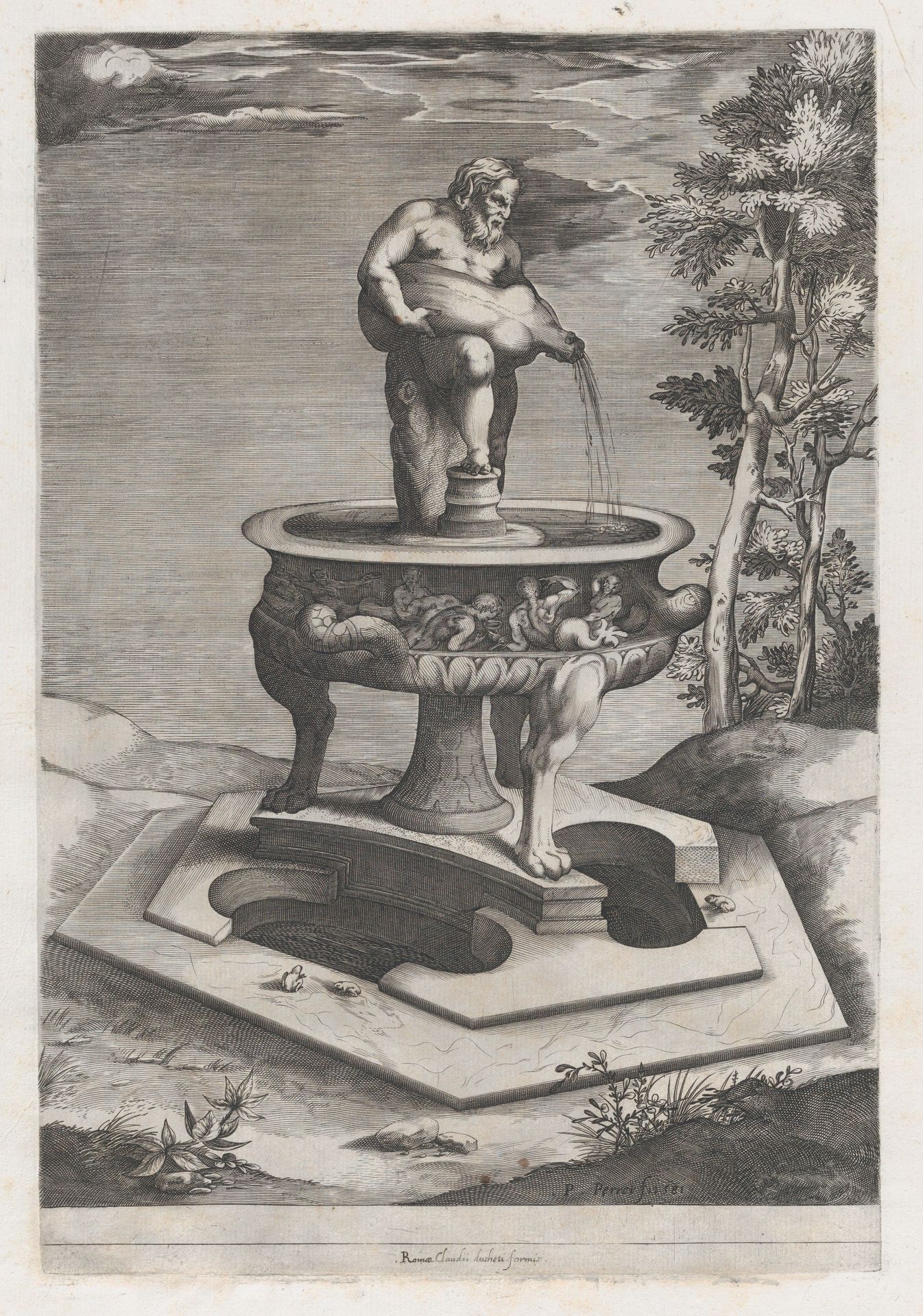 Speculum Romanae Magnificentiae: A Fountain and Basin by Pieter Perret