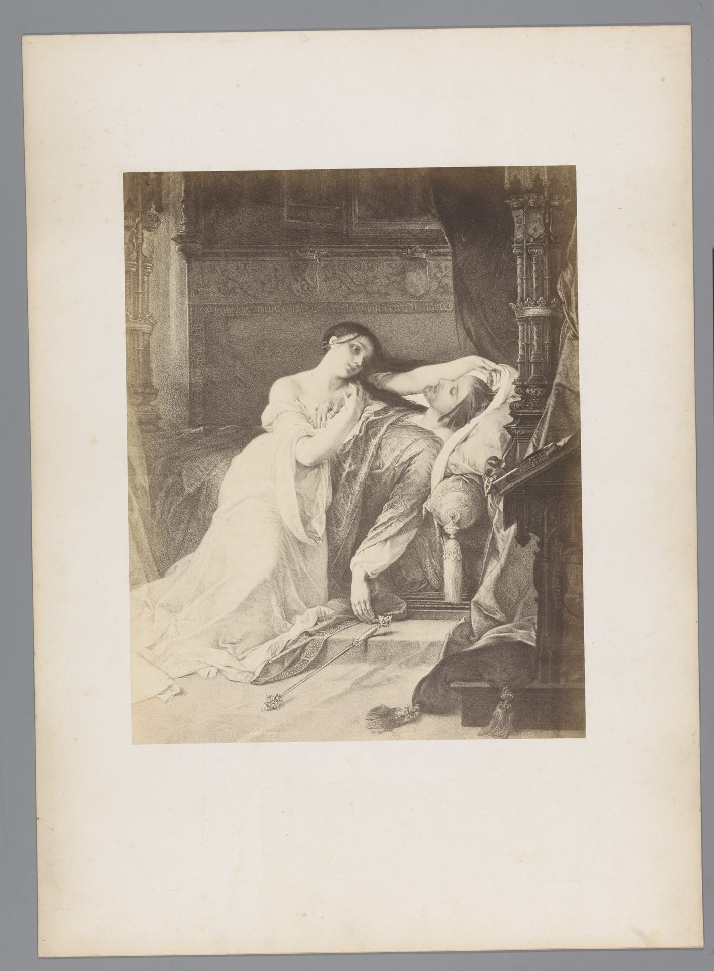 Fotoreproductie van een tekening naar het schilderij Jeanne la Folle door Louis Gallait by Edmond Fierlants