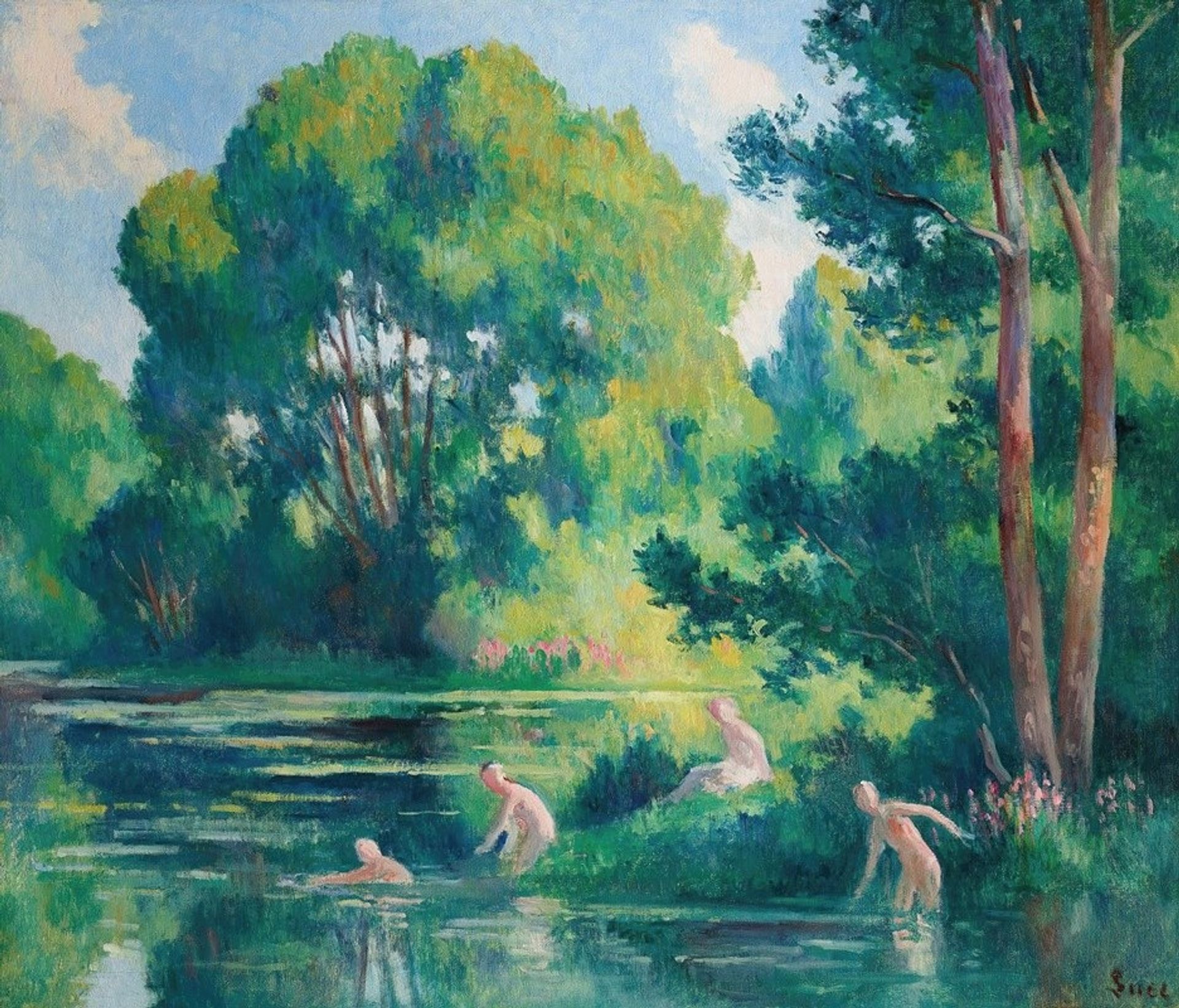 Rolleboise, baignade dans le petit bras de la Seine by Maximilien Luce