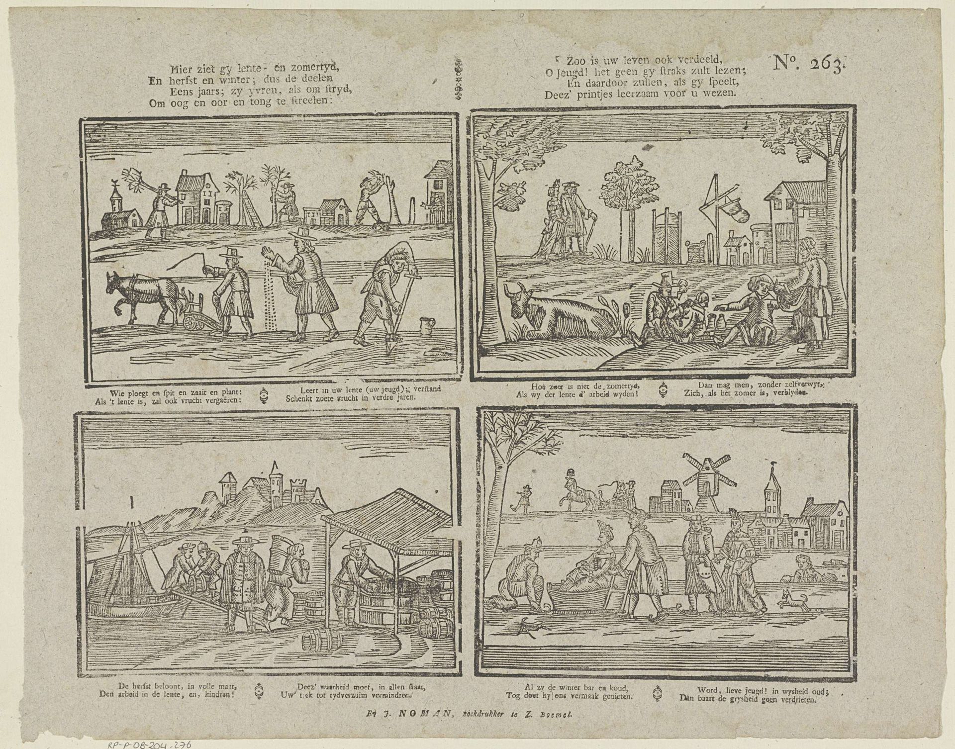 Hier ziet gy lente- en zomertyd, / En herfst en winter; dus de deelen [(...)] by Johan Noman