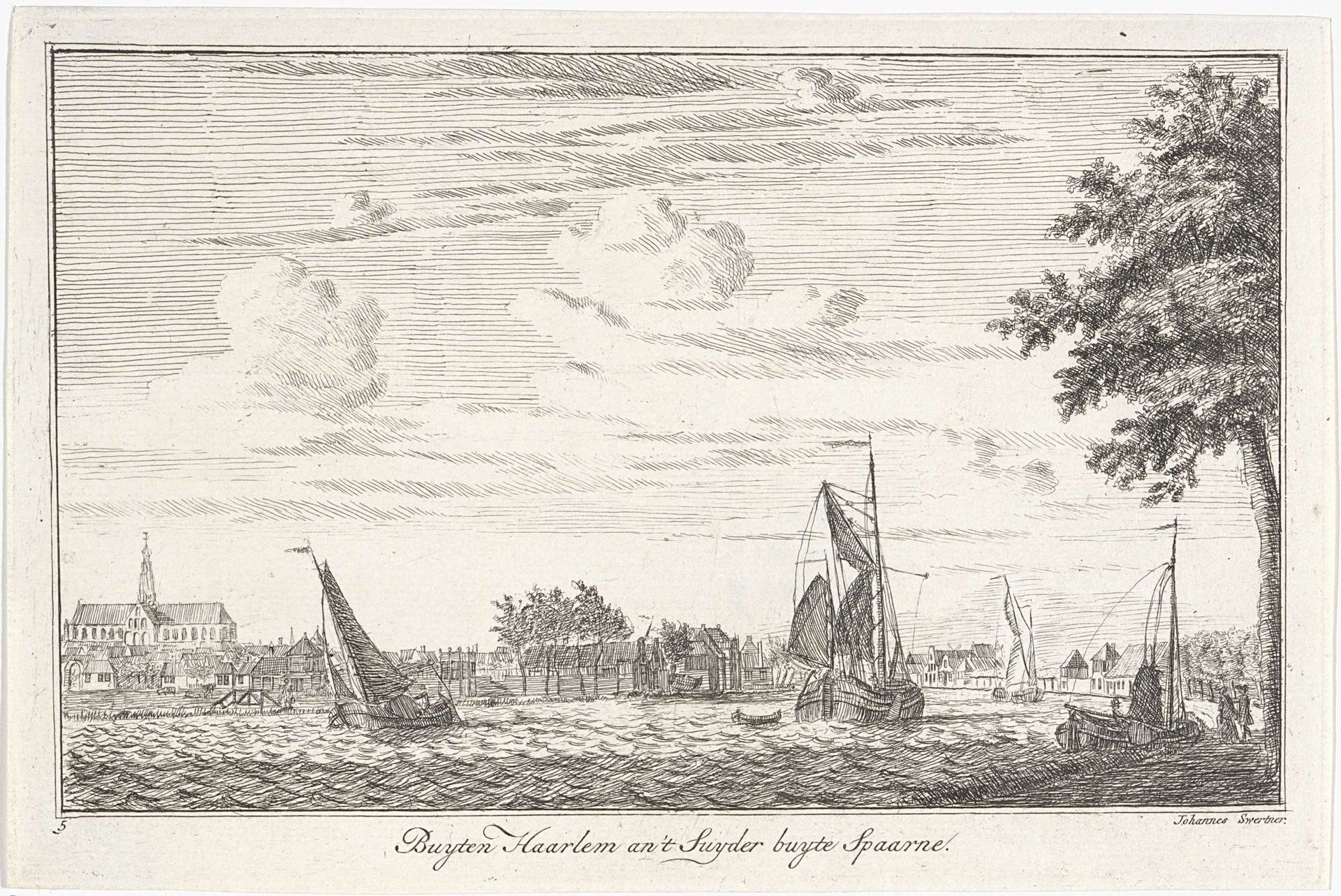 Gezicht op Haarlem over het water by Johannes Swertner