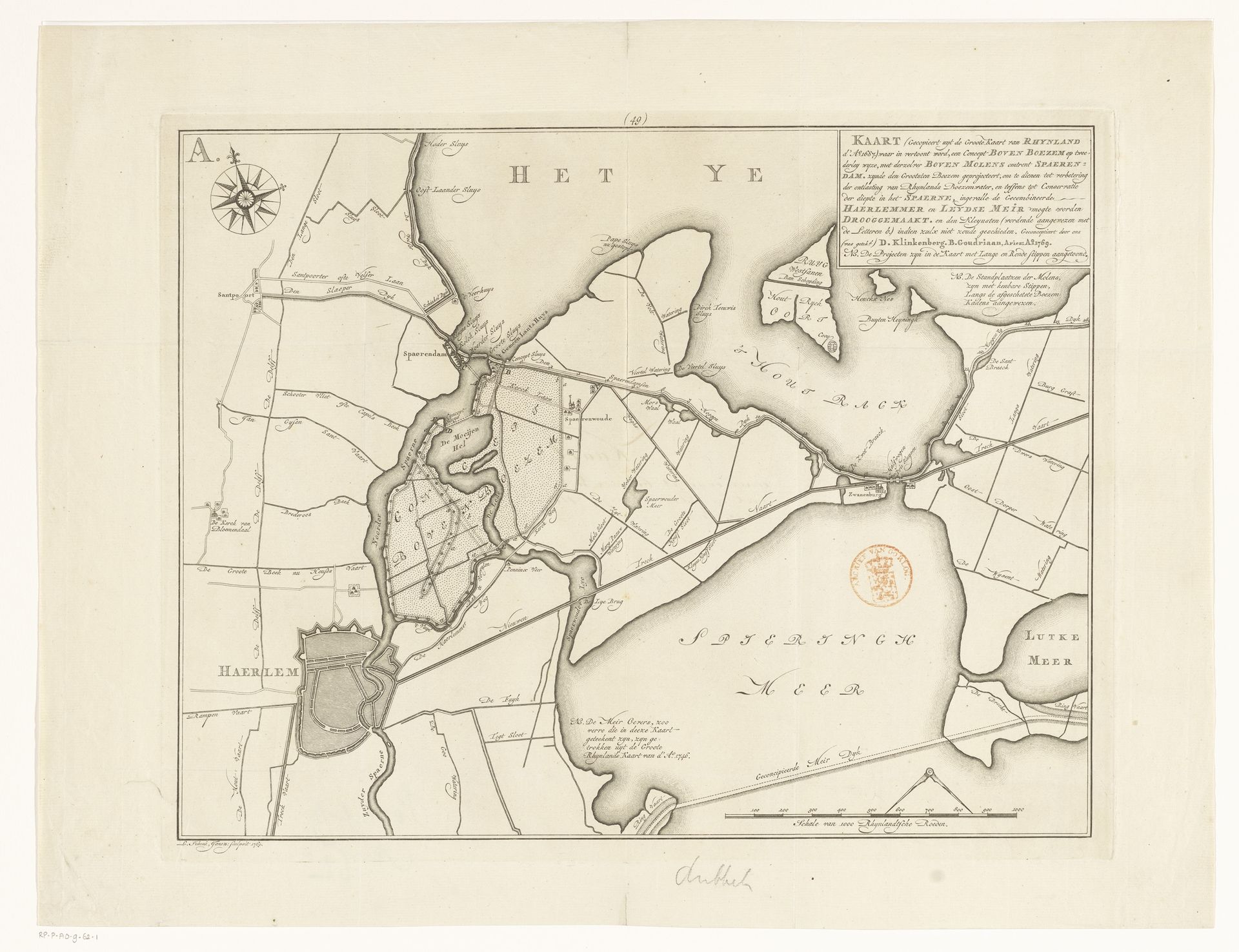 Kaart met een concept bovenboezem bij Spaarndam by Leonardus Schenk Jansz