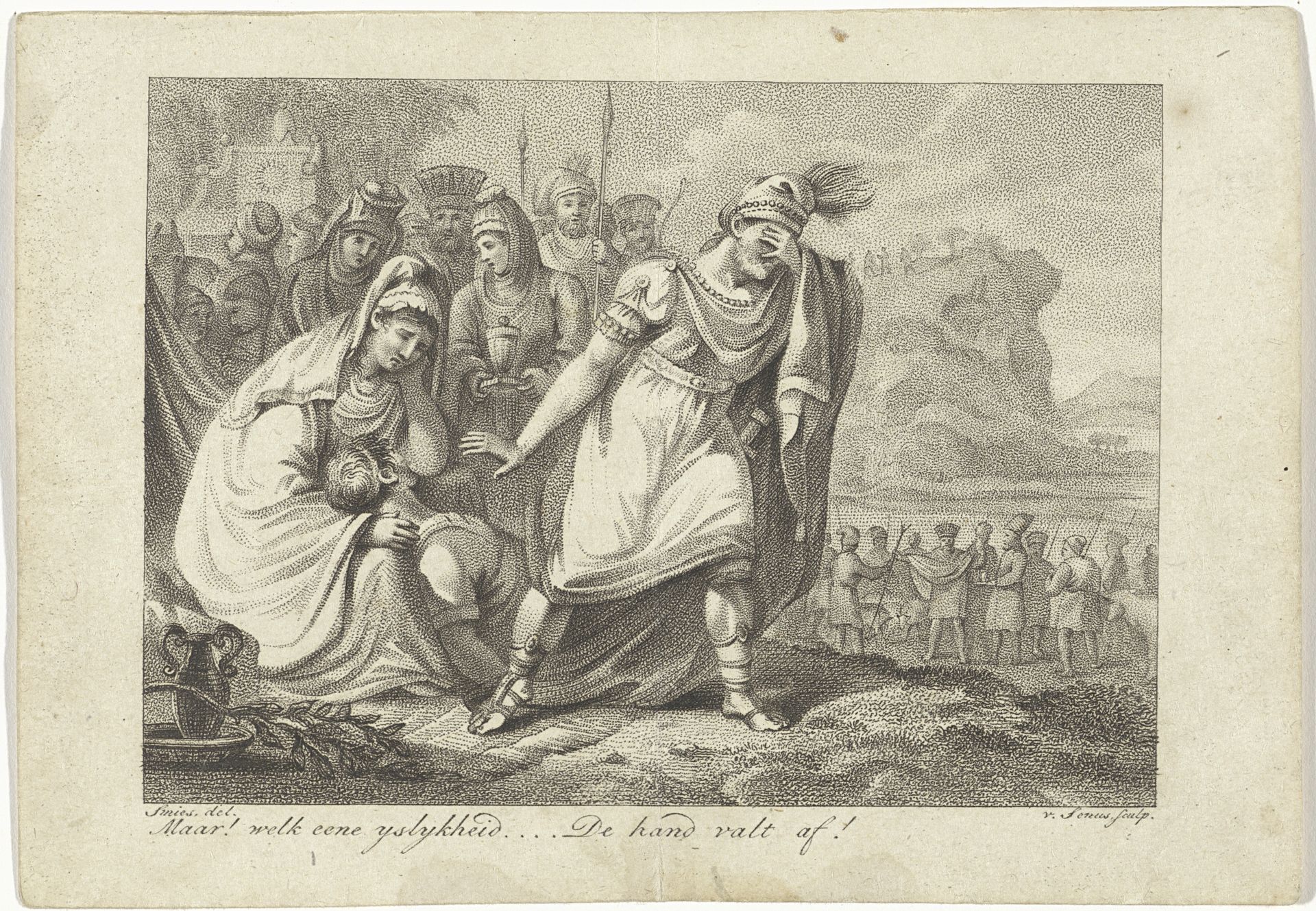 Treurende figuren bij een gewonde man in een landschap by Willem van Senus