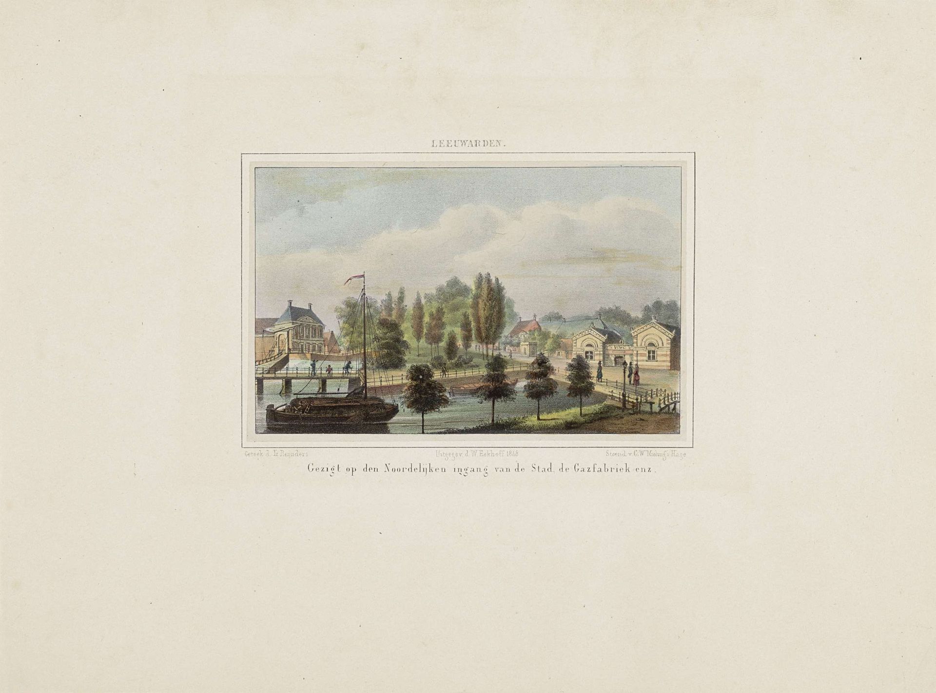Gezicht op de Noordelijke ingang tot Leeuwarden by Isaac Reijnders Sz.