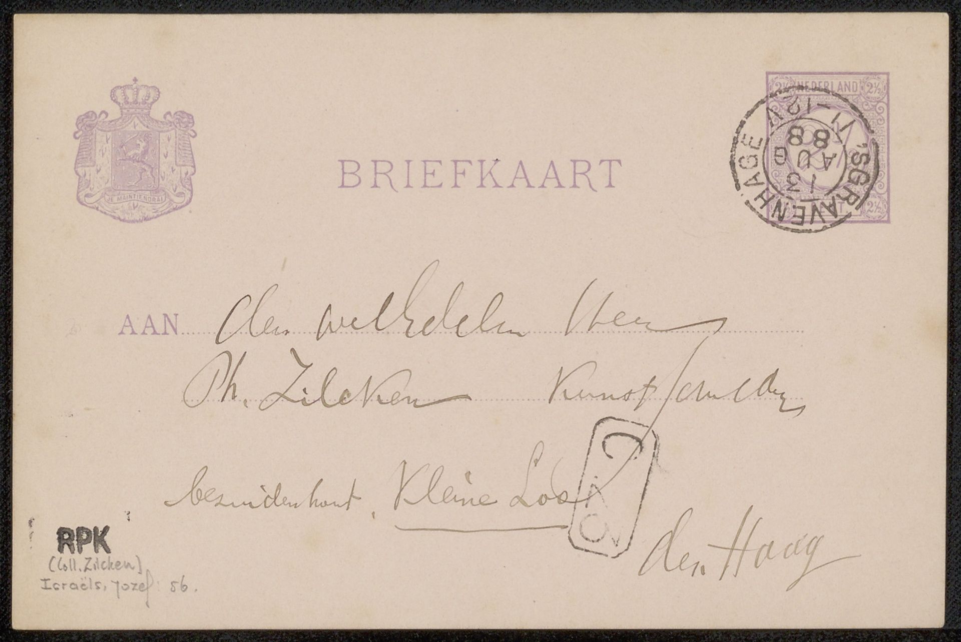 Briefkaart aan Philip Zilcken by Jozef Israëls