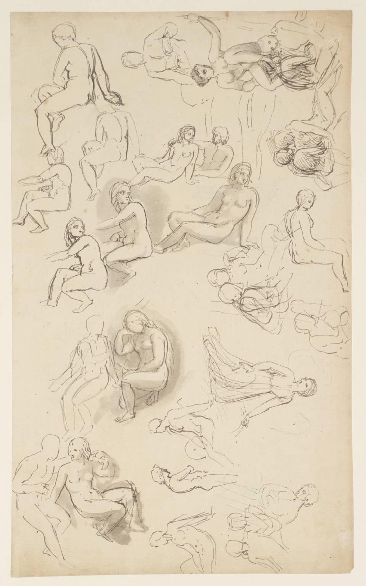 Female Nude Figures. Verso: Studies of Groups, Perhaps for an Illustration to Milton by Thomas Stothard