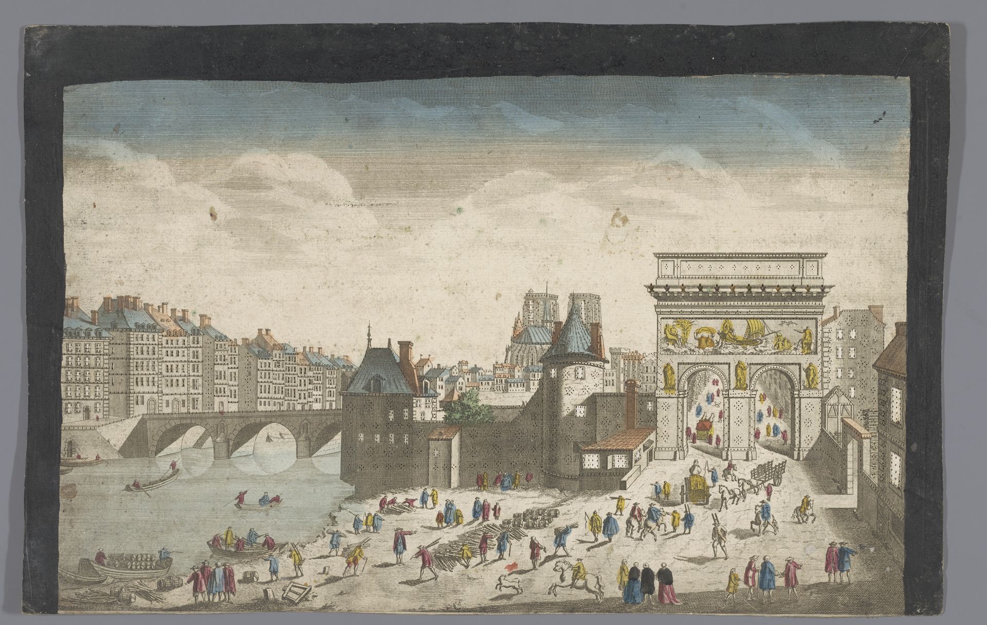 Gezicht op de Porte Saint-Bernard en de Pont de la Tournelle over de rivier de Seine te Parijs by Jean-François Daumont
