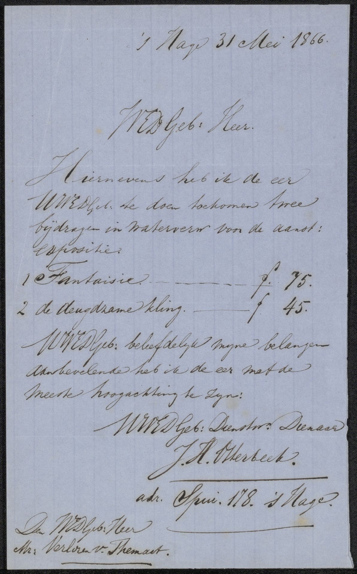 Brief aan Pieter Verloren van Themaat by Jacobus Hermanus Otterbeek