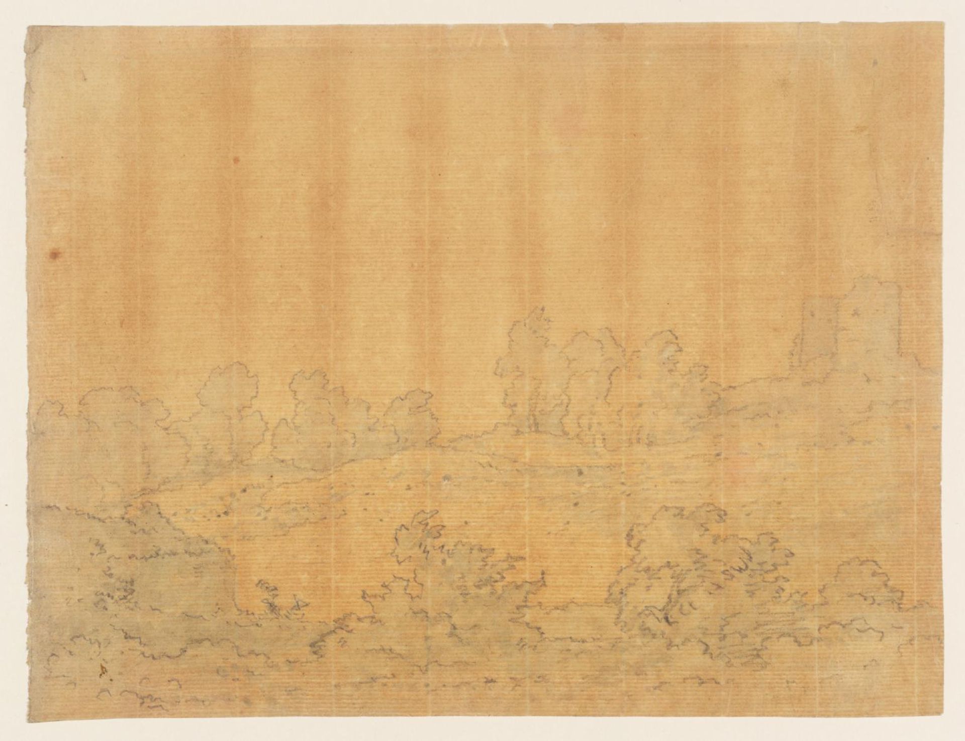 Hillside with Trees and Ruined Tower, Right by Alexander Cozens