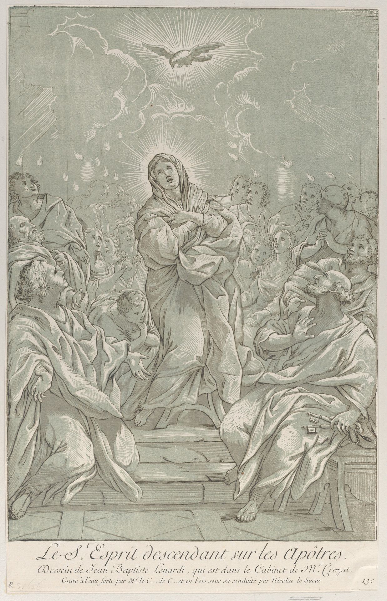 The Pentecost, with the Virgin standing at center, the Holy Spirit above, and Apostles on both sides by Anne Claude Philippe Caylus