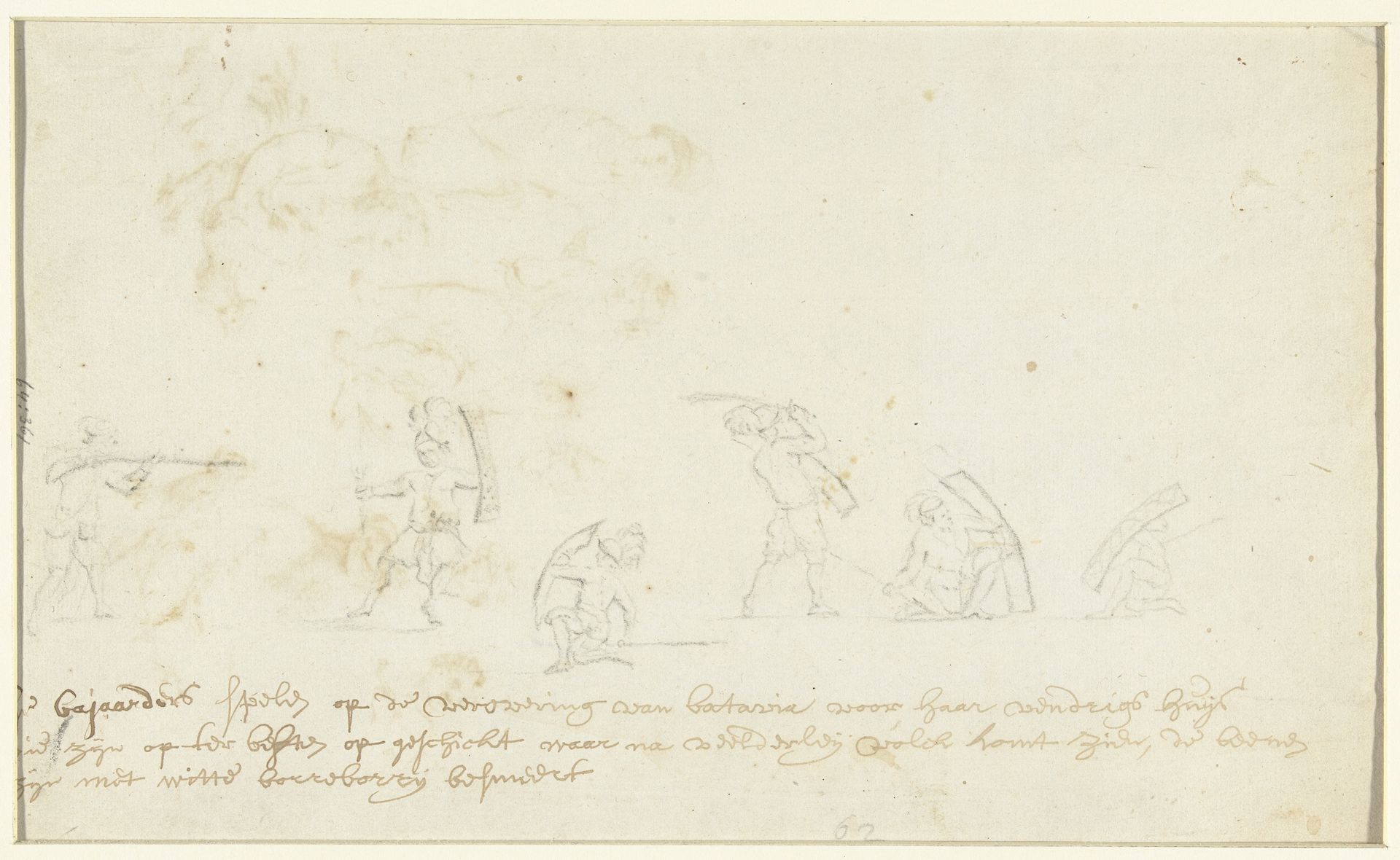 Krijgers en een man met een musket by Wouter Schouten