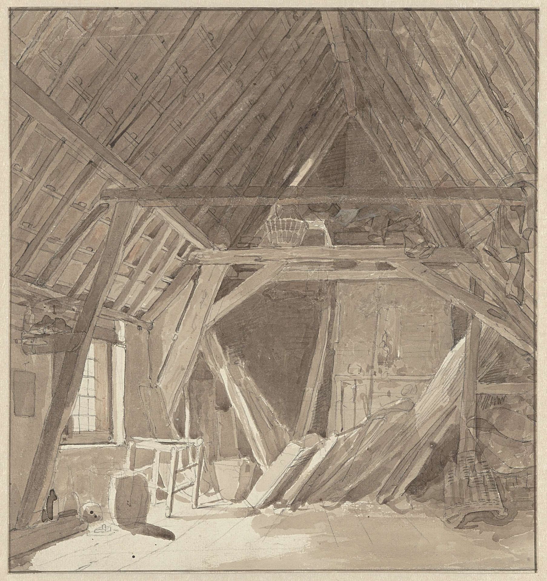Interieur van een hoog zoldervertrek by Jacobus Ludovicus Cornet
