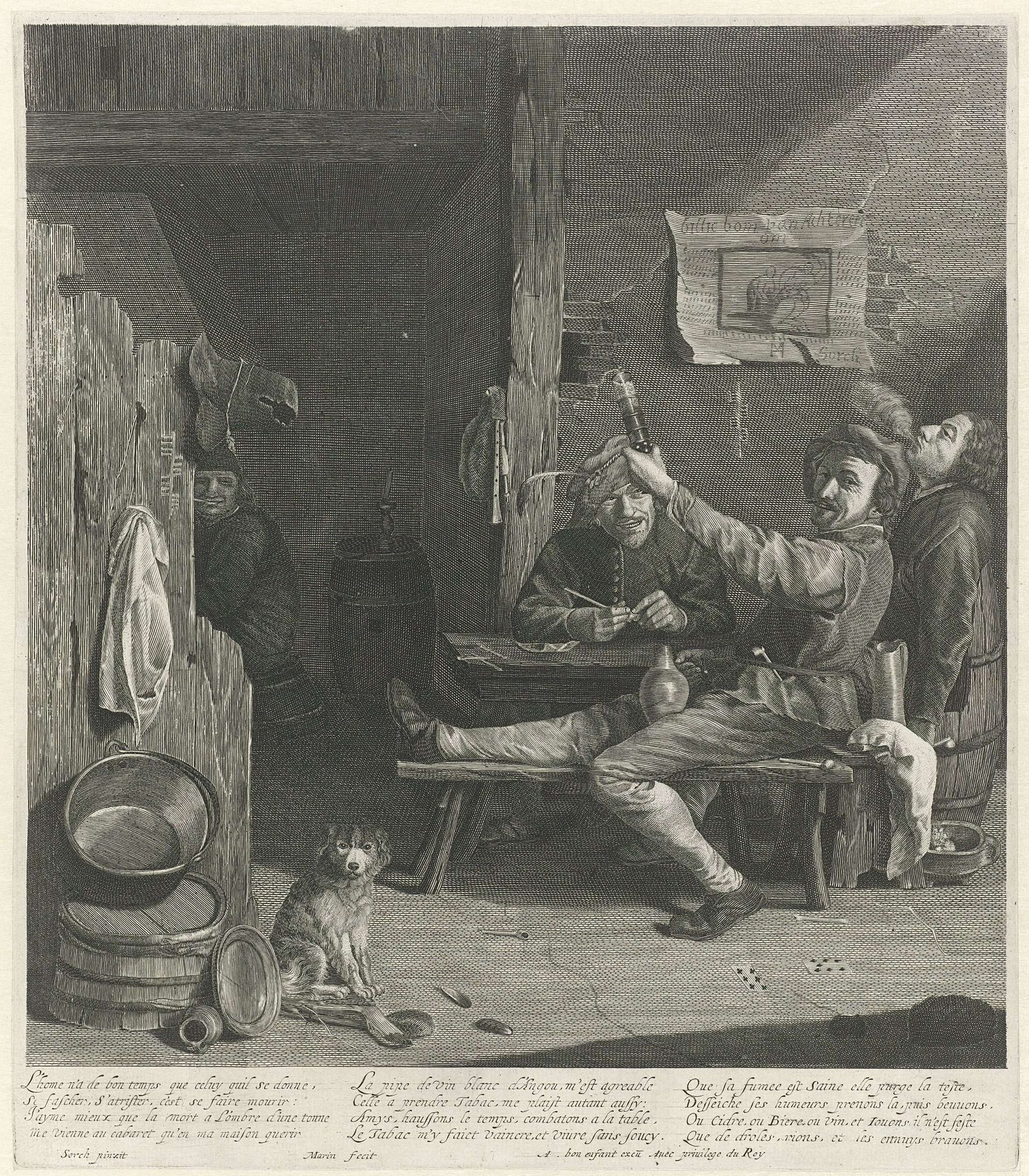 Herberginterieur met drinkende en rokende heren by Marinus Robyn van der Goes