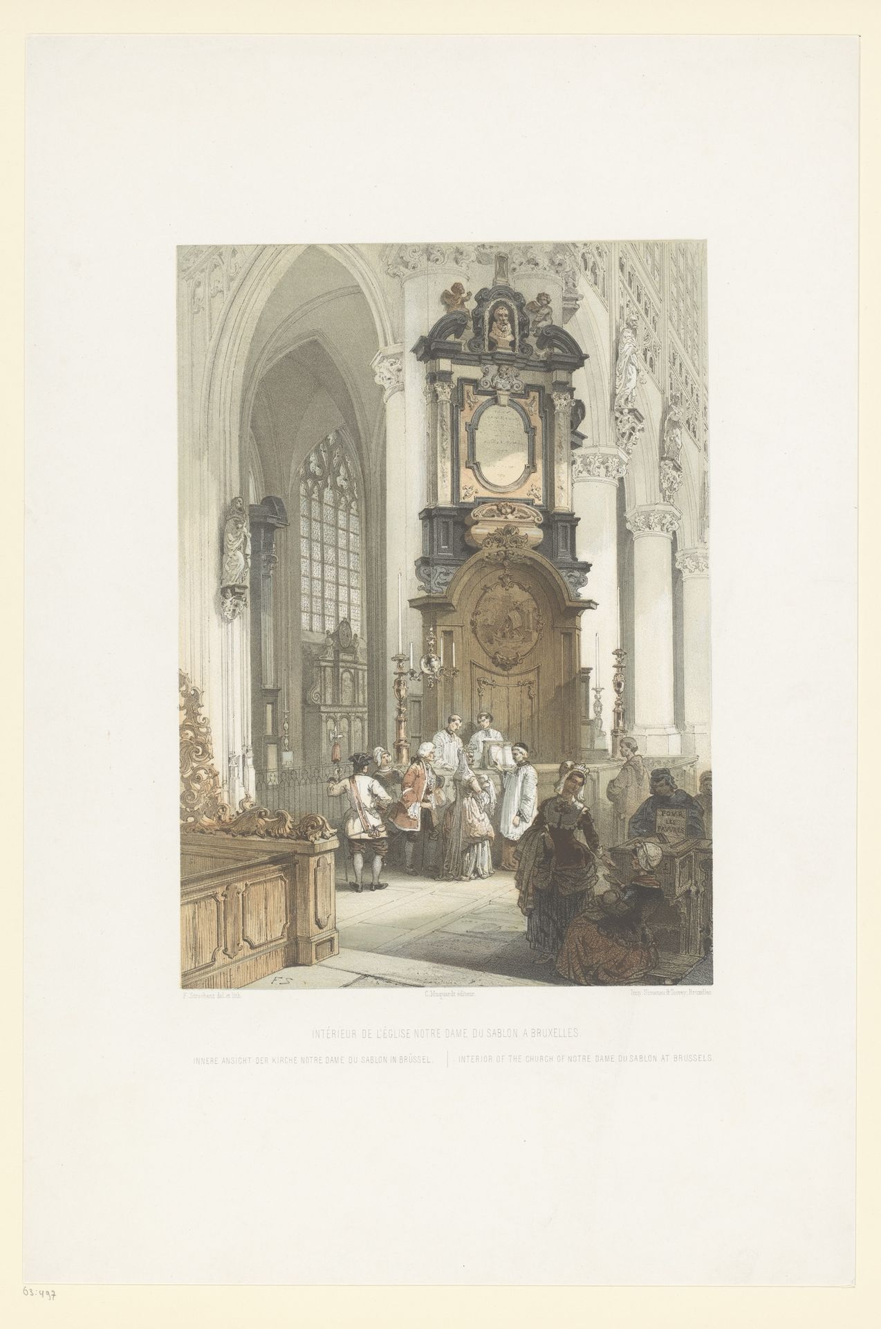 Interieur van de Onze-Lieve-Vrouw-ter-Zavelkerk te Brussel by François Stroobant
