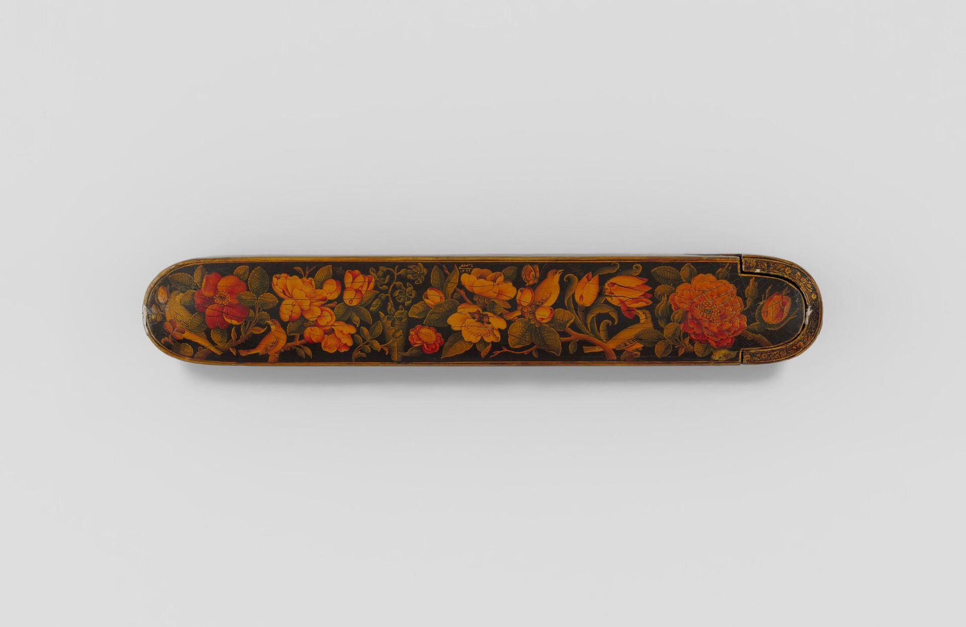 Pen Box with Flowers and Birds by Mirza Mustafa Shirazi