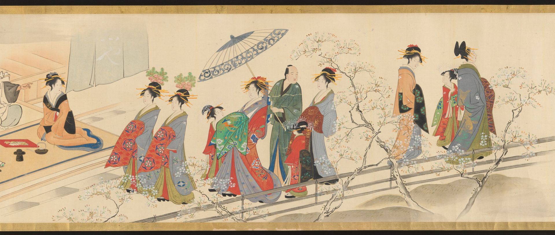 Three Gods of Good Fortune Visit the Yoshiwara; or “Scenes of Pleasure at the Height of Spring” by Chōbunsai Eishi 鳥文斎栄之